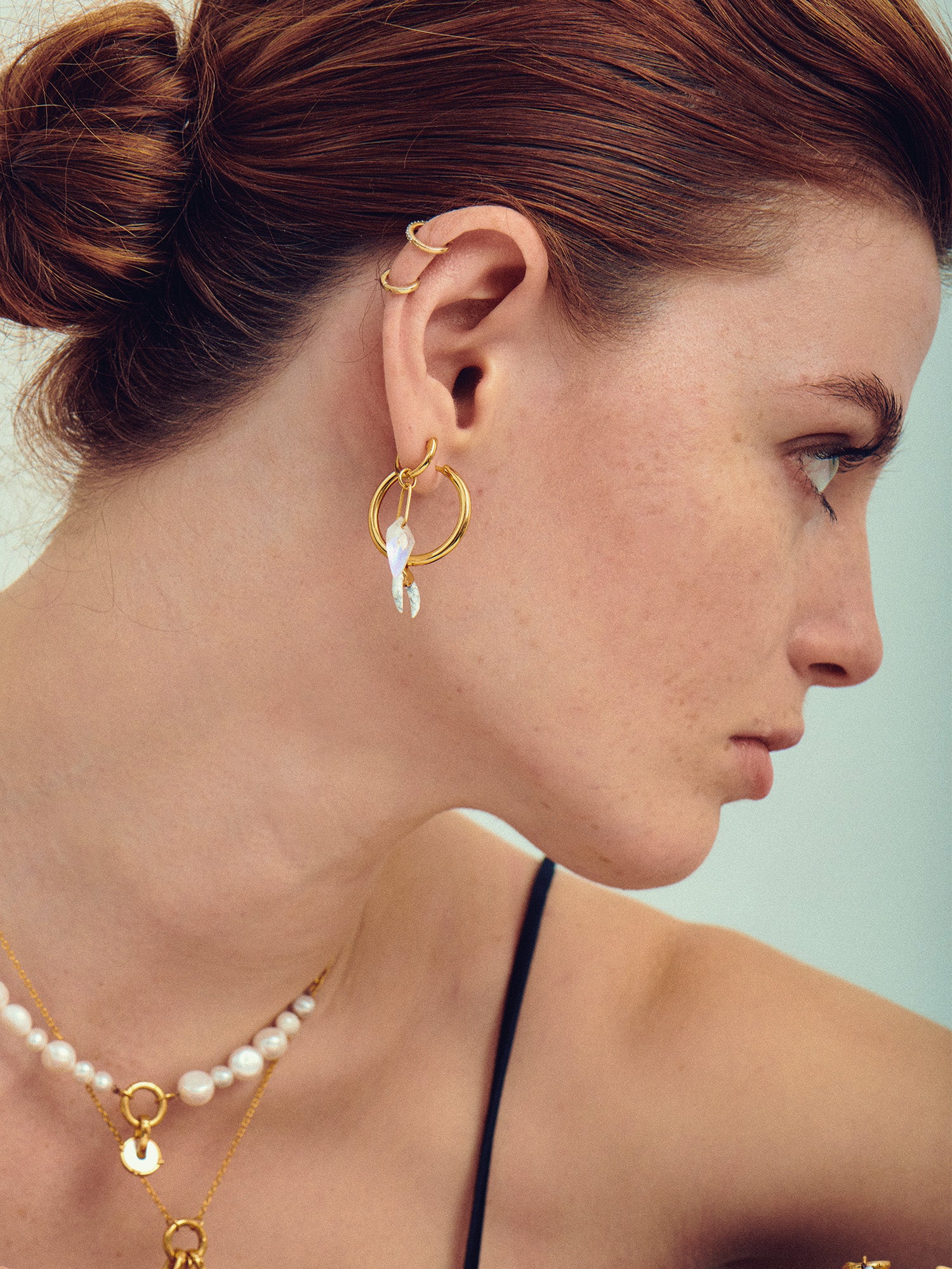 Moonstone Shield Charm Huggie Earrings - 18ct Gold Vermeil - Heyrlome Jewellery