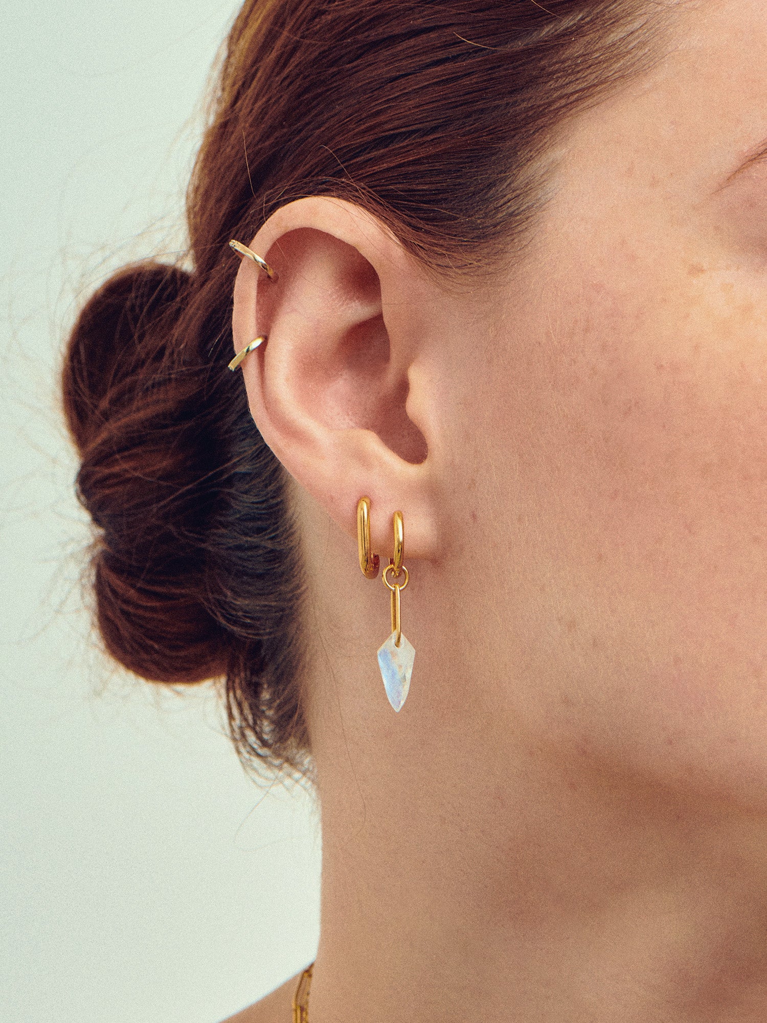 Moonstone Shield Charm Huggie Earrings - 18ct Gold Vermeil - Heyrlome Jewellery