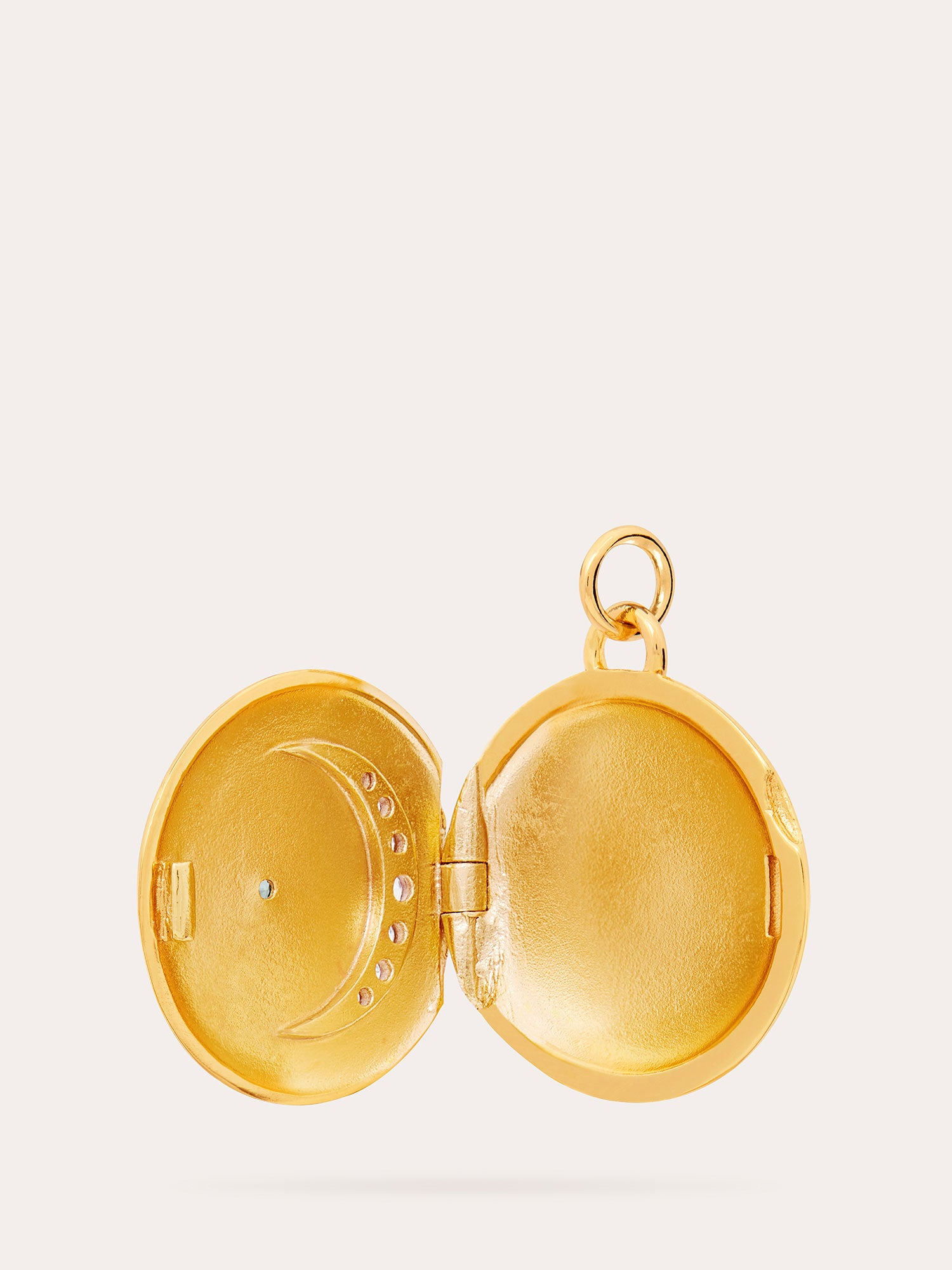 Opened Moon and Star Gold Locket - White Topaz, Blue Spine and 18ct Gold Vermeil - Heyrlome Jewellery