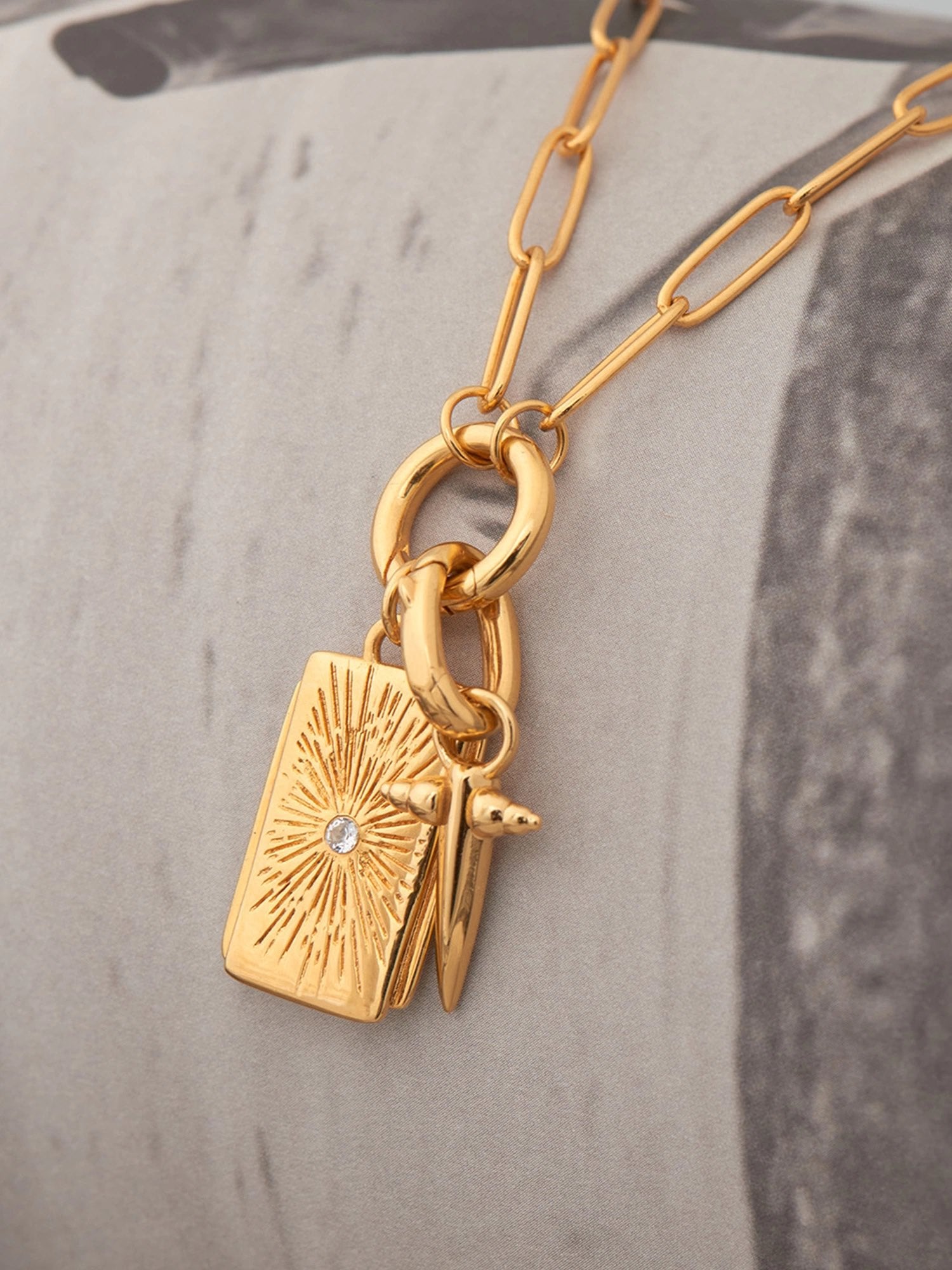 Small Bayonet Gold Charm on Gold Necklace - 18ct Gold Vermeil - Heyrlome Jewellery