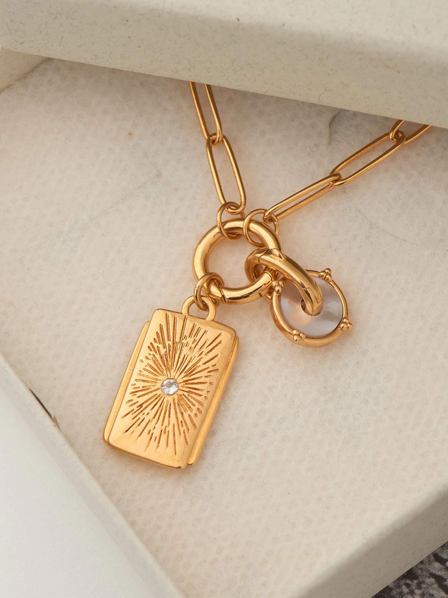 Starburst Gold Pendant with Gold Charm - White Topaz and 18ct Gold Vermeil - Heyrlome Jewellery