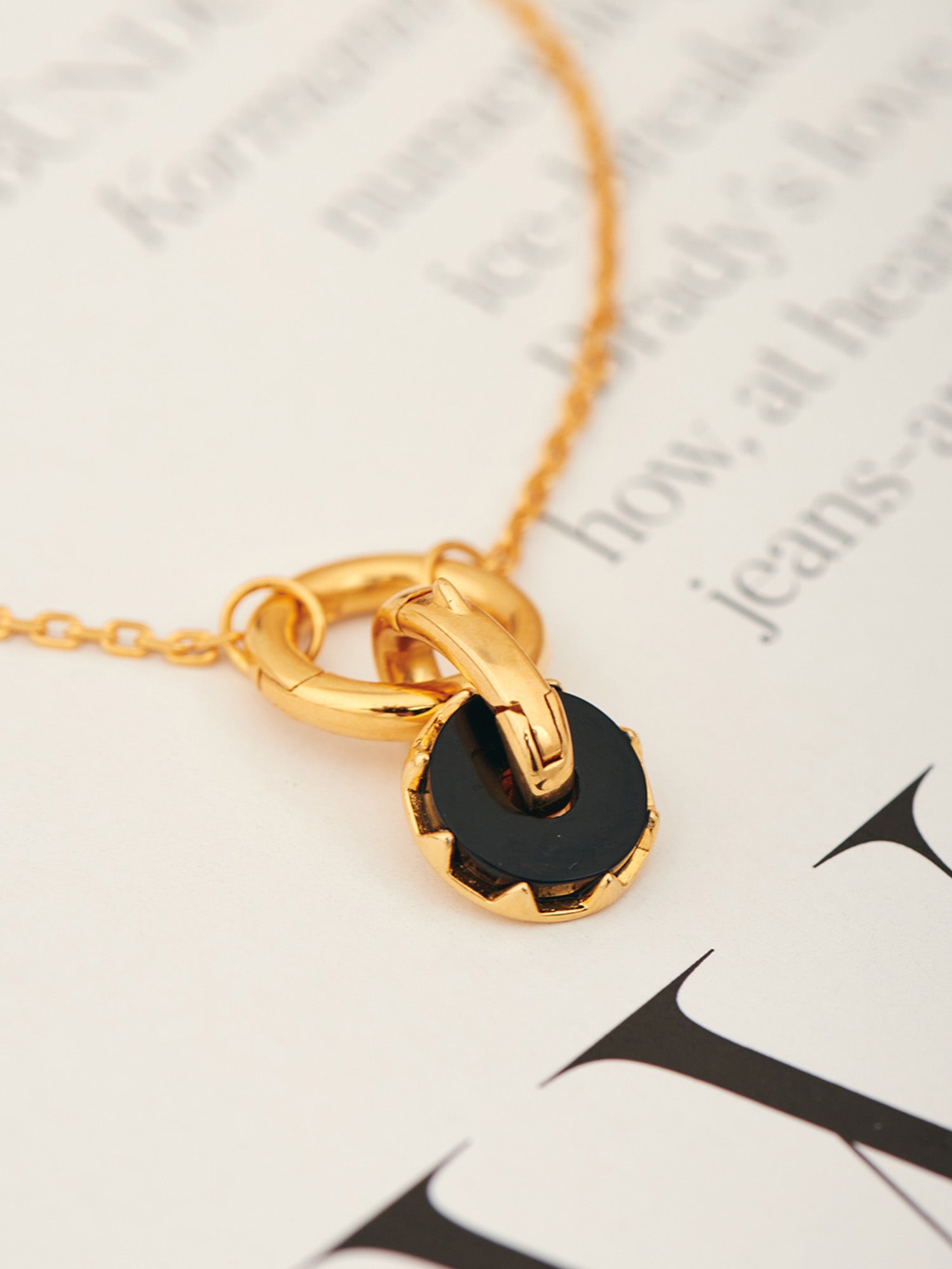 Fine Chain Gold Bracelet with Black Onyx Charm - 18ct Gold Vermeil - Heyrlome Jewellery