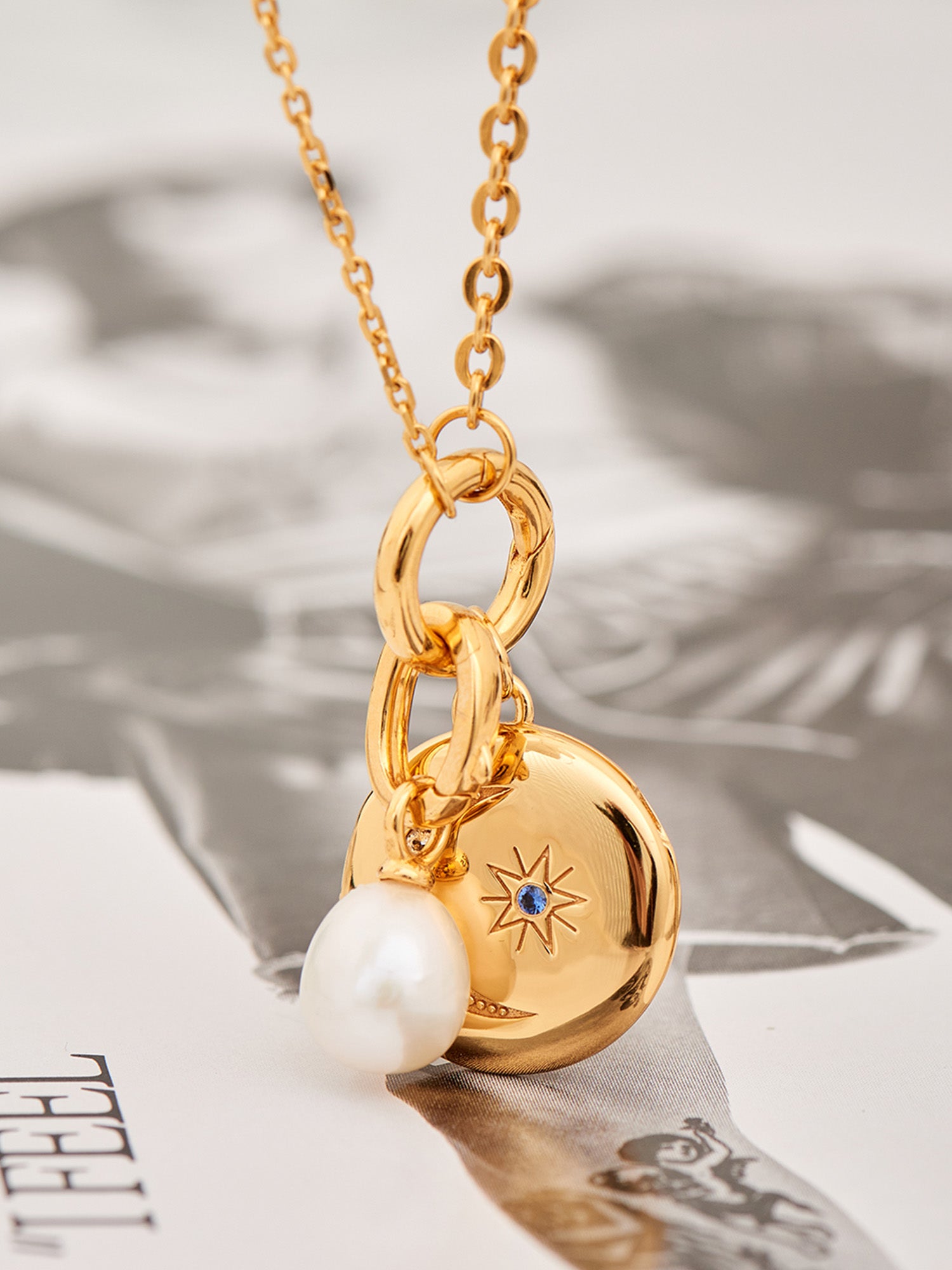 Baroque Pearl Gold Charm On Gold Necklace with Locket - 18ct Gold Vermeil - Heyrlome Jewellery