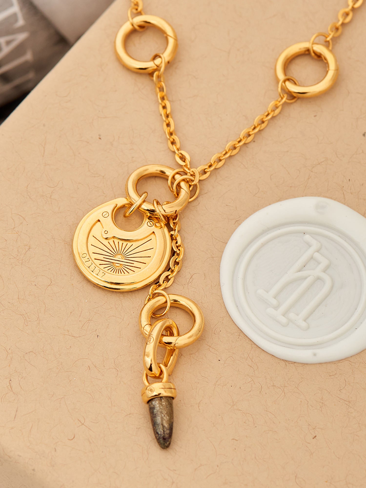 Pancake Lock Gold Pendant on Chain Necklace - 18ct Gold Vermeil - Heyrlome Jewellery