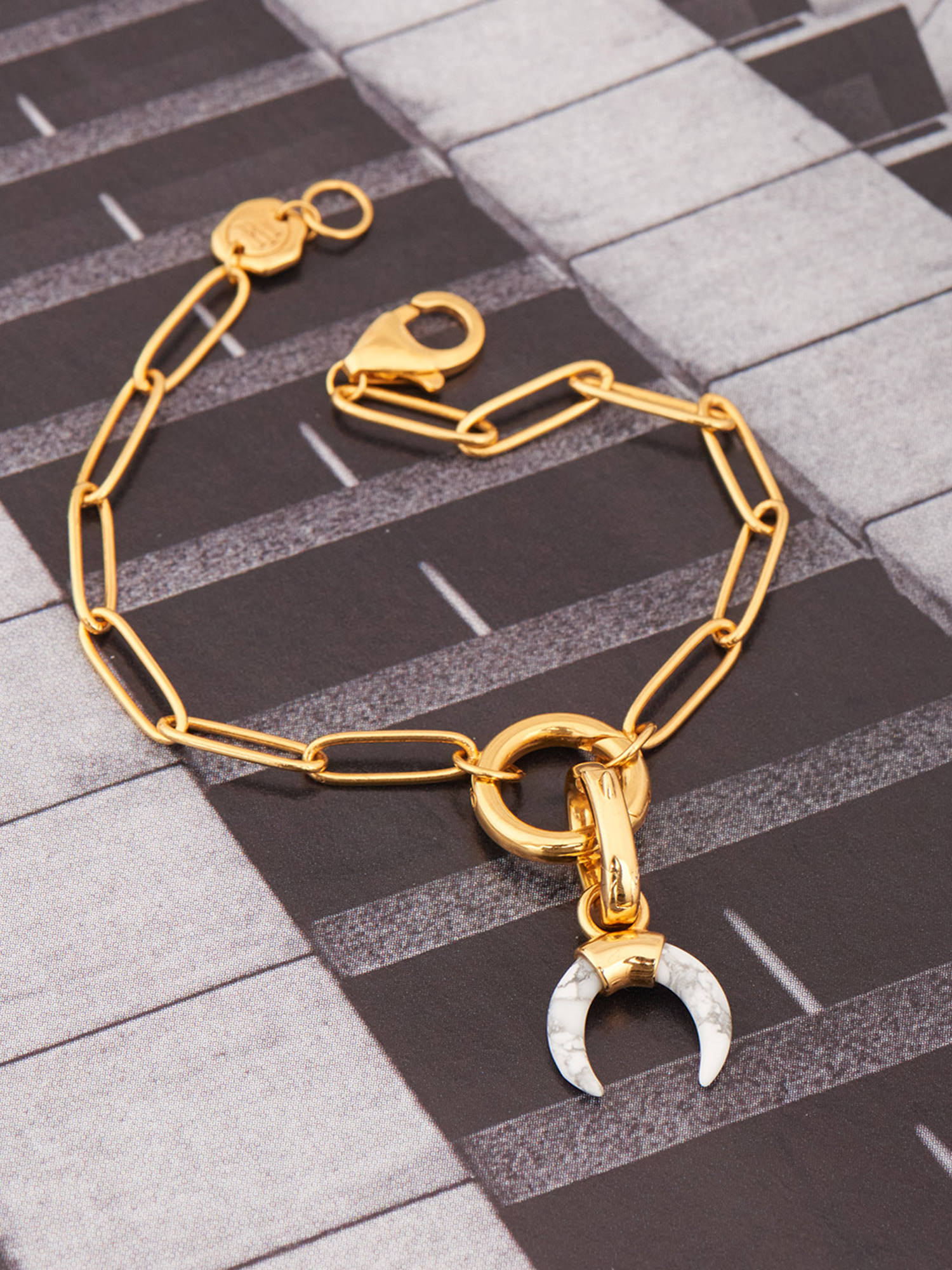 Paperlink Chain Gold Bracelet with Howlite Charm - 18ct Gold Vermeil - Heyrlome Jewellery