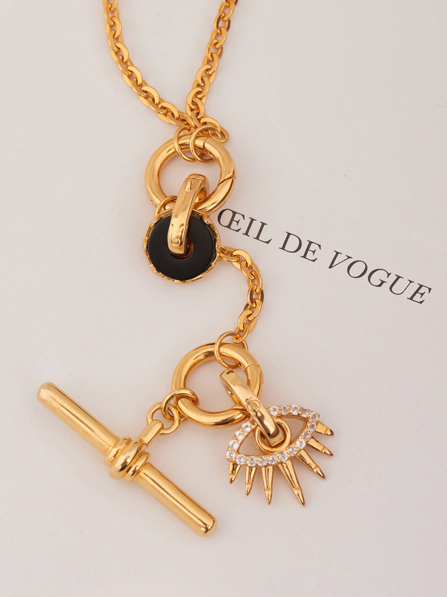 Gold Disc Charm - Black Onyx and 18ct Gold Vermeil - Heyrlome Jewellery