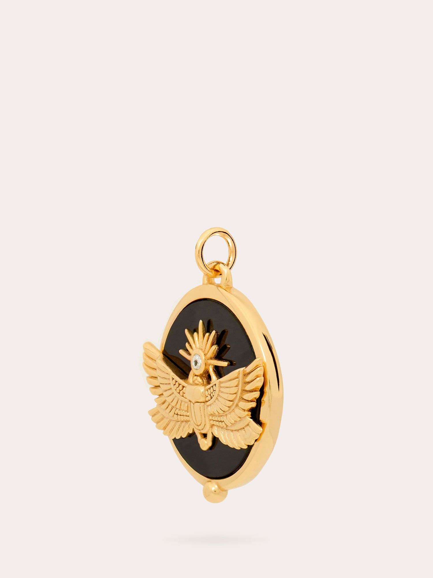 Side View of Scarab Beetle Gold Pendant - Black Onyx and 18ct Gold Vermeil - Heyrlome Jewellery