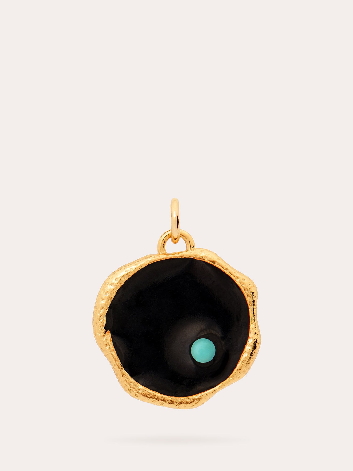 Black Enamel Seal Gold Pendant - 18ct Gold Vermeil and Turquoise - Heyrlome Jewellery