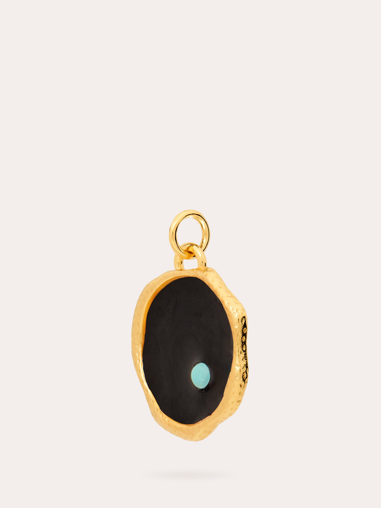 Side View of Black Enamel Seal Gold Pendant - 18ct Gold Vermeil and Turquoise - Heyrlome Jewellery