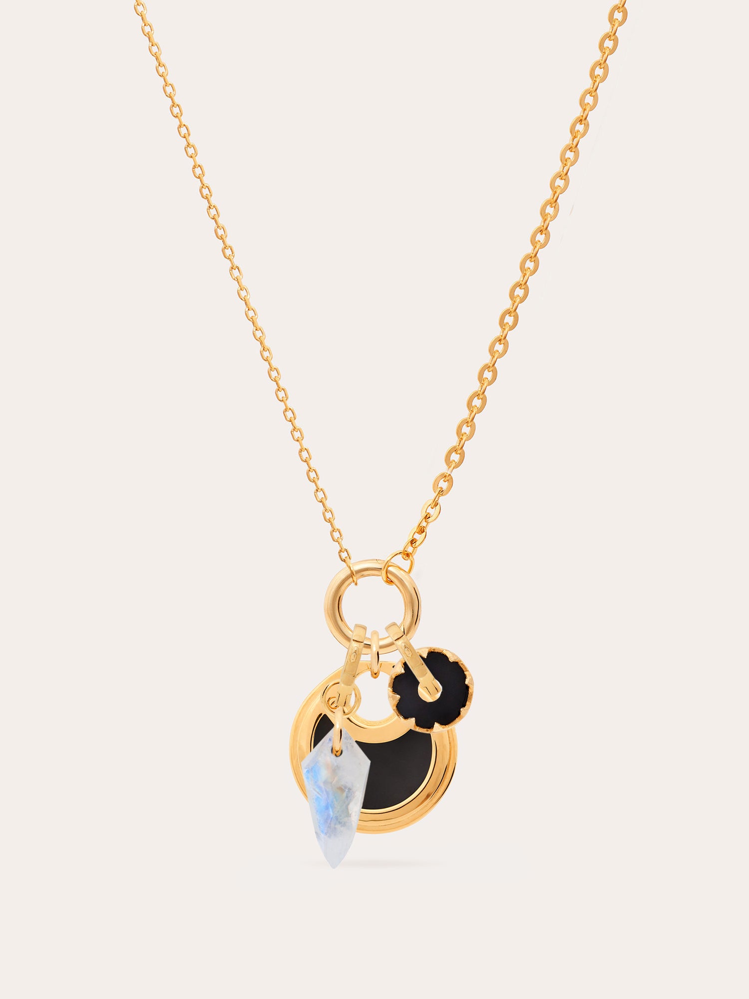 Protection Gold Necklace Set - 18ct Gold Vermeil, Moonstone and Black Onyx - Heyrlome Jewellery