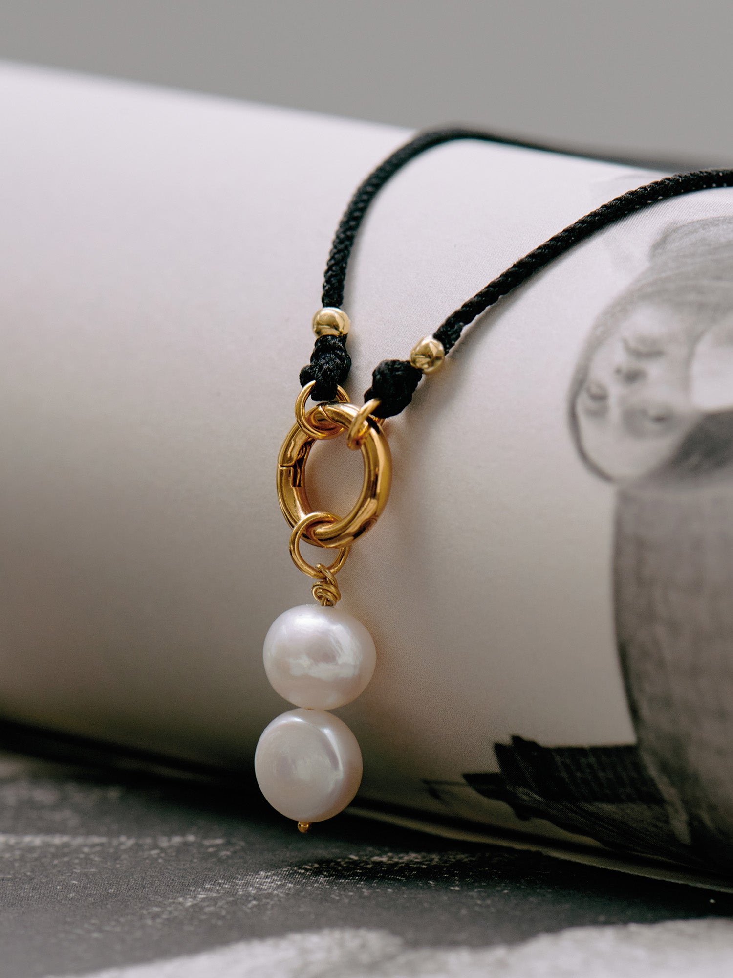 Double Pearl Gold Pendant Charm