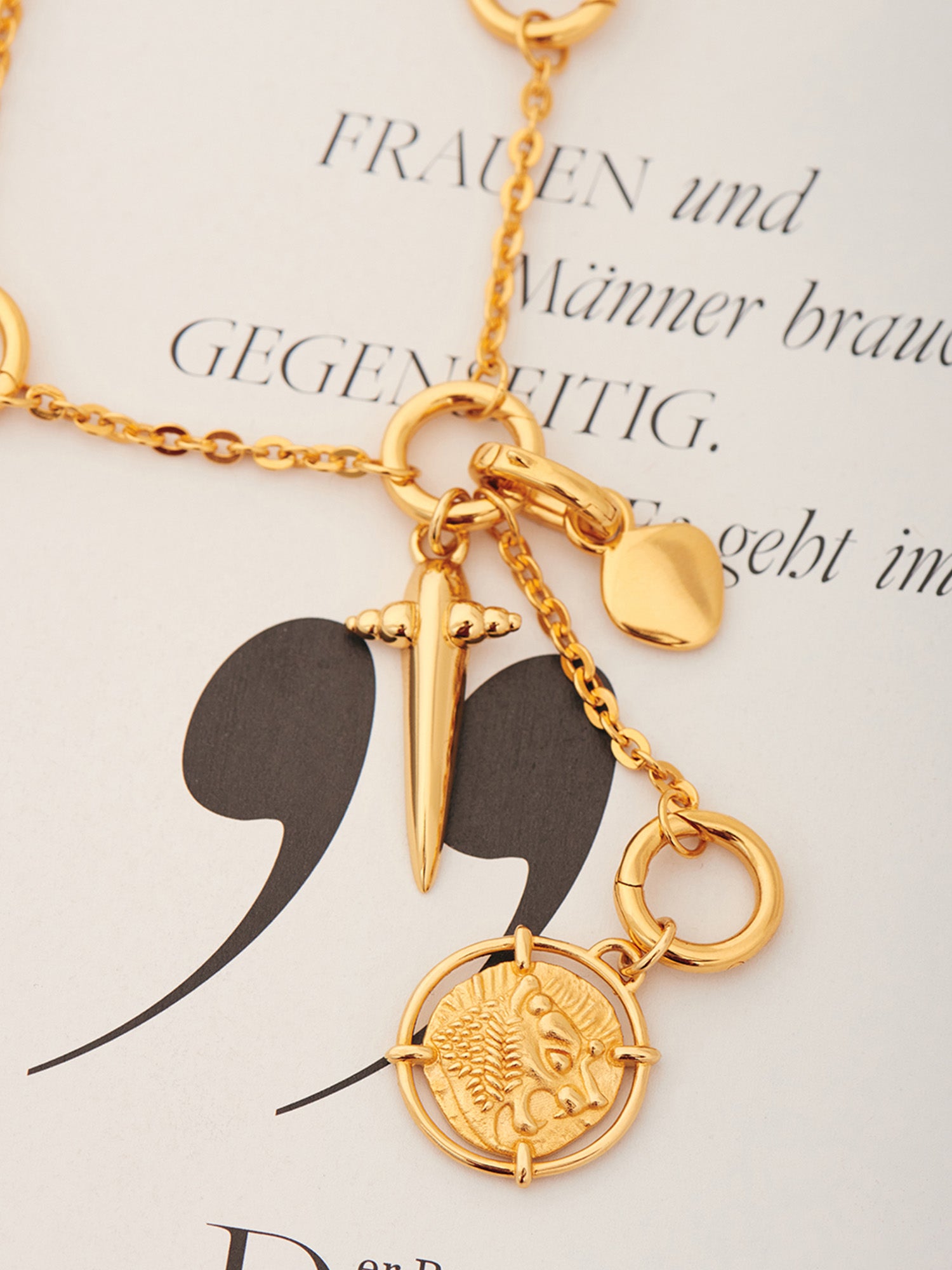 Nemean Lion Gold Pendant on Chain Necklace with Charms - 18ct Gold Vermeil - Heyrlome Jewellery