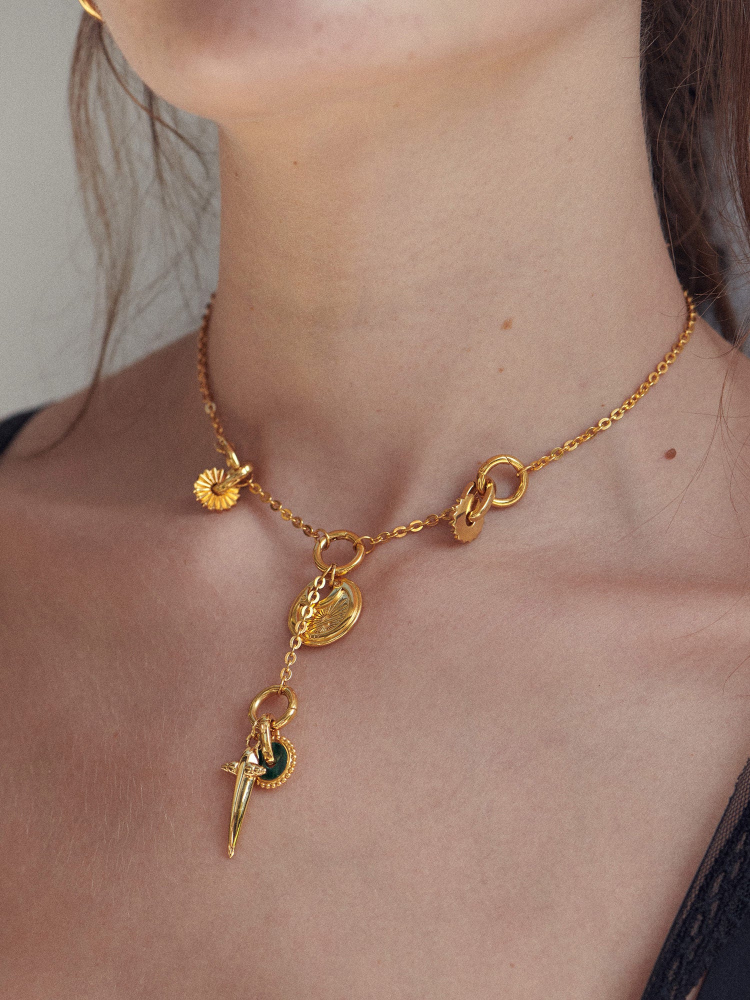 Pancake Lock Gold Pendant on Gold Necklace - 18ct Gold Vermeil - Heyrlome Jewellery