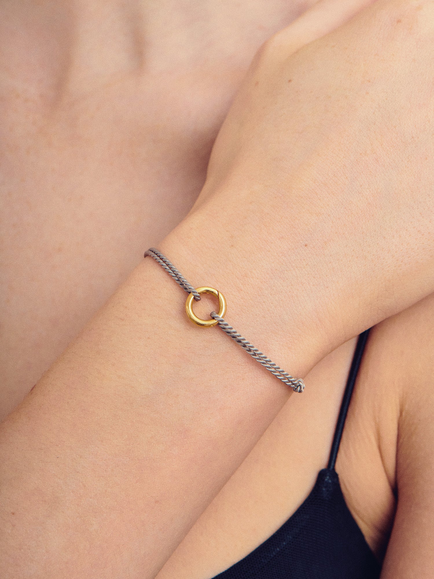 Adjustable Soft Grey Cord Bracelet - 18ct Gold Vermeil and Natural Silk - Heyrlome Jewellery