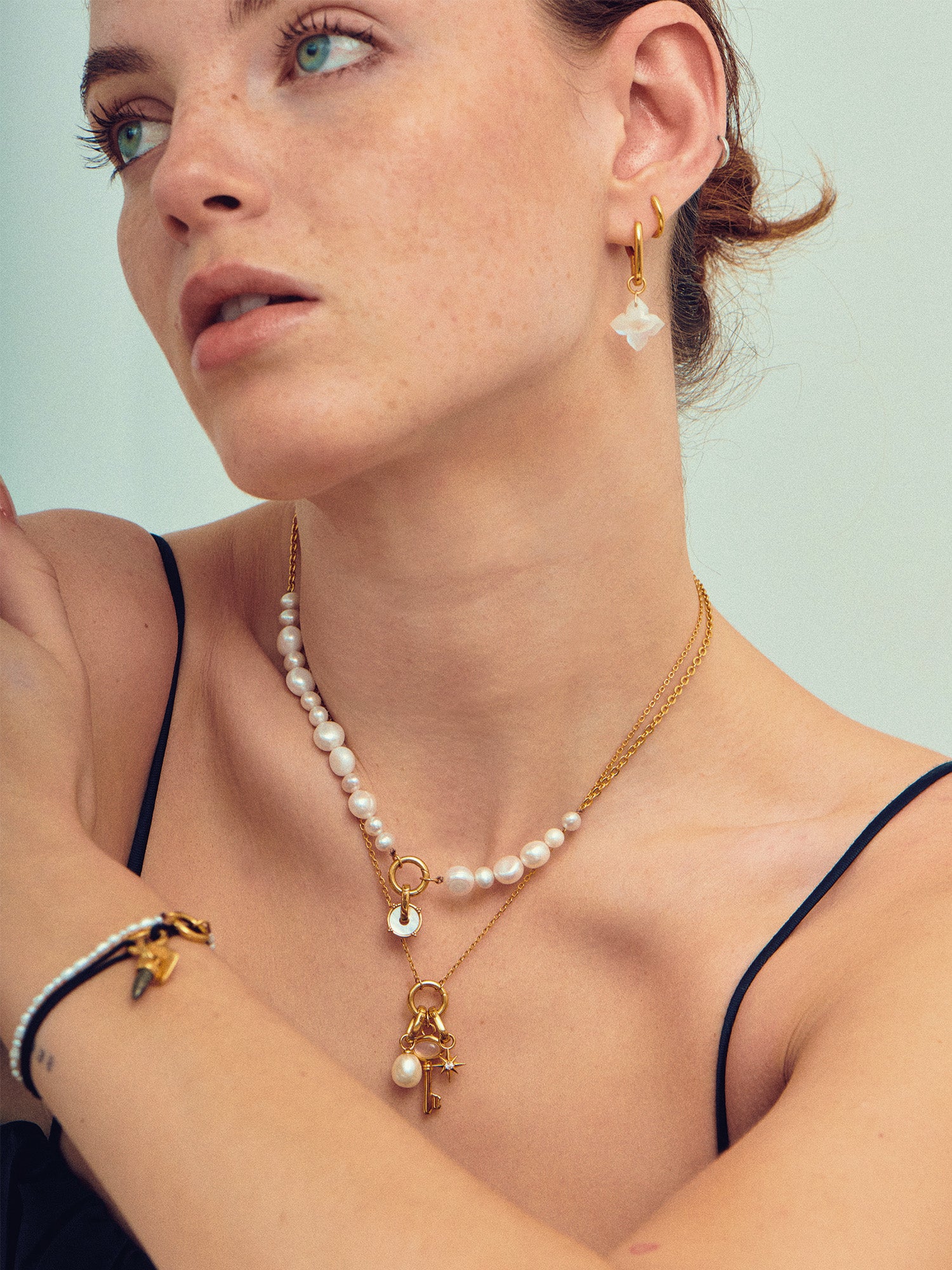 Layered Gold Chain Necklaces with Pendants and Pearl Necklace - 18ct Gold Vermeil - Heyrlome Jewellery