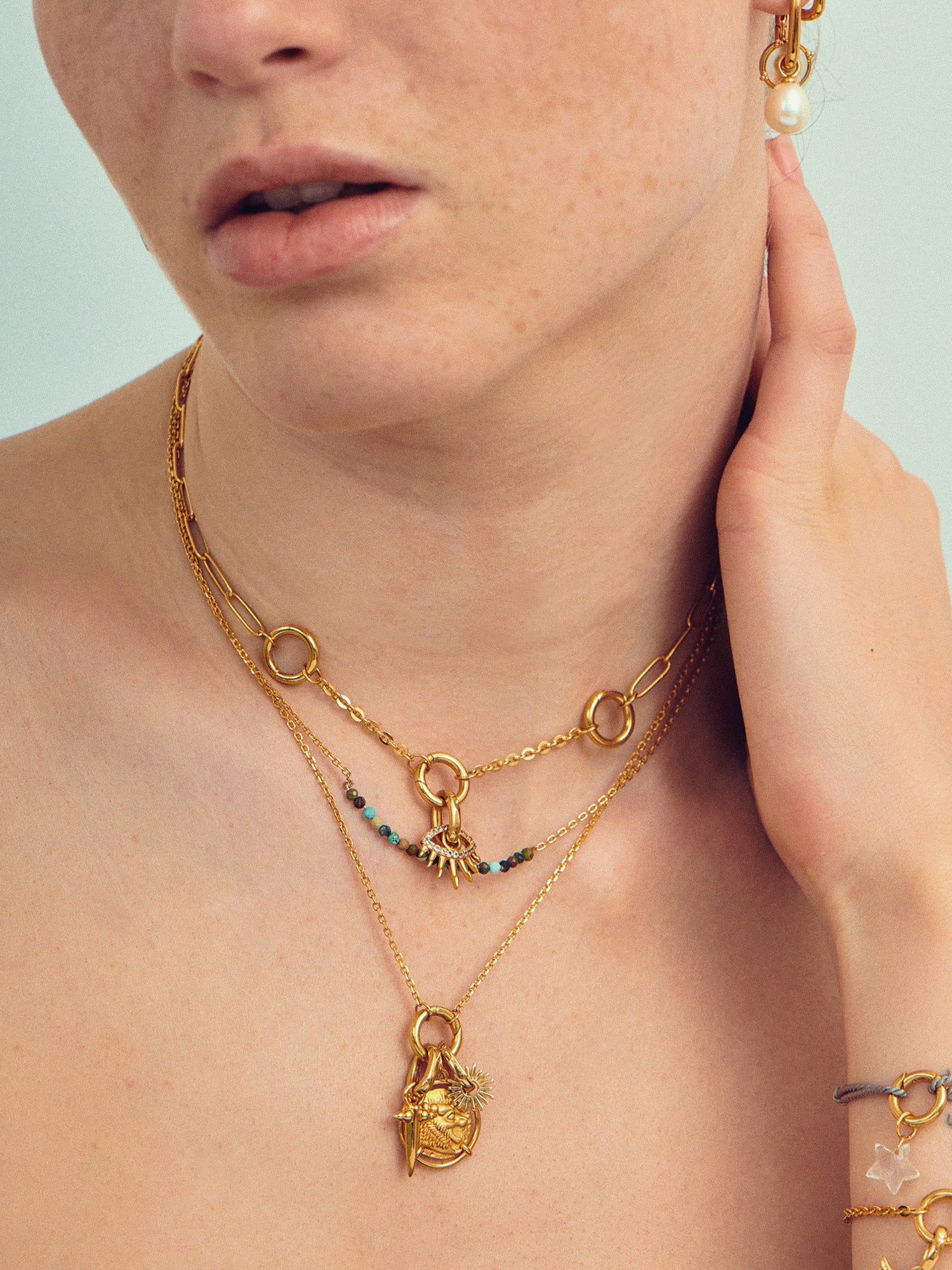 Gold Nemean Lion Necklace Set layered with gold necklaces - 18ct Gold Vermeil - Heyrlome Jewellery