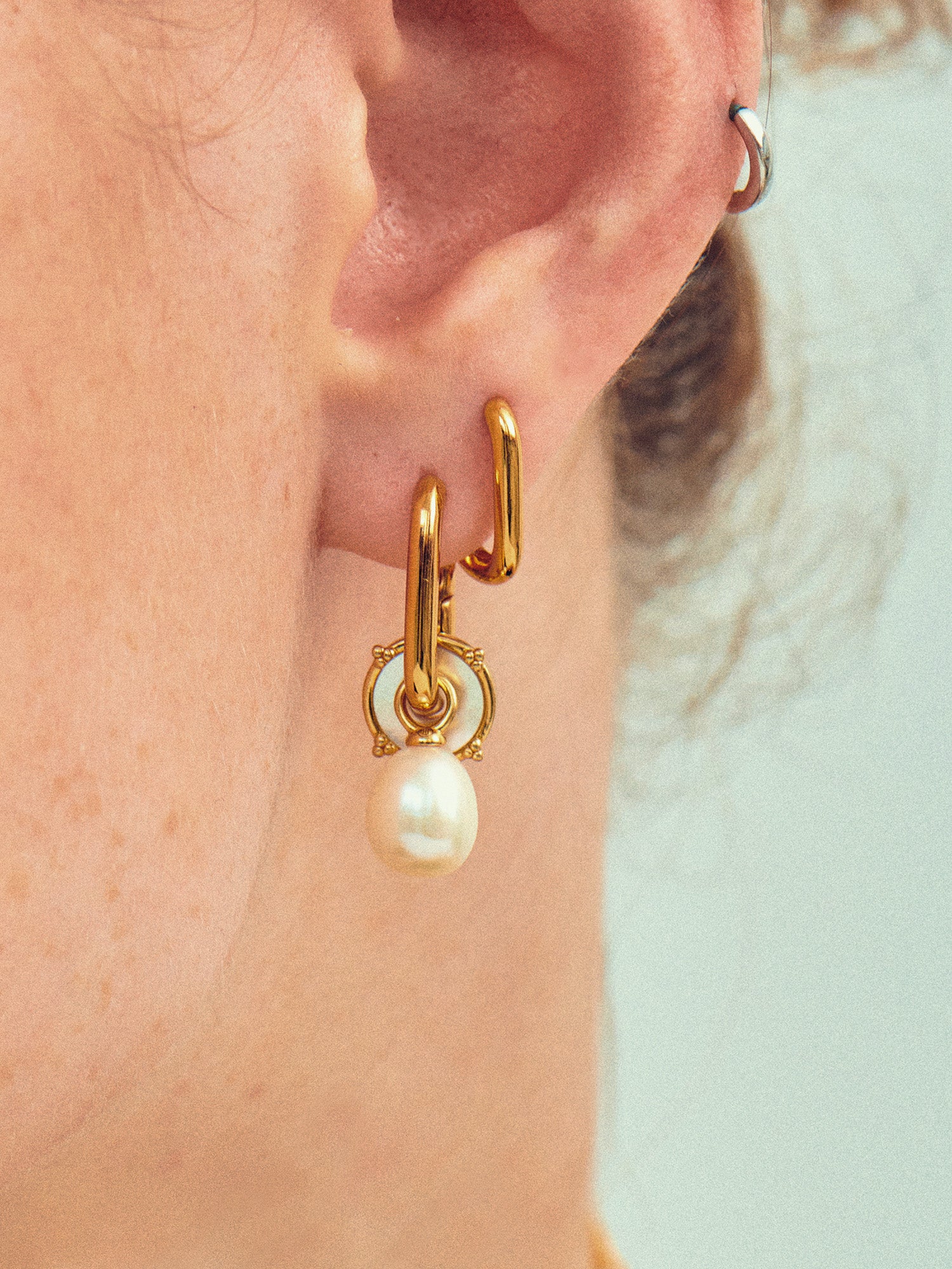 Mother of Pearl Gold Disc Charm on Gold Earrings for Women - 18ct Gold Vermeil - Heyrlome Jewellery