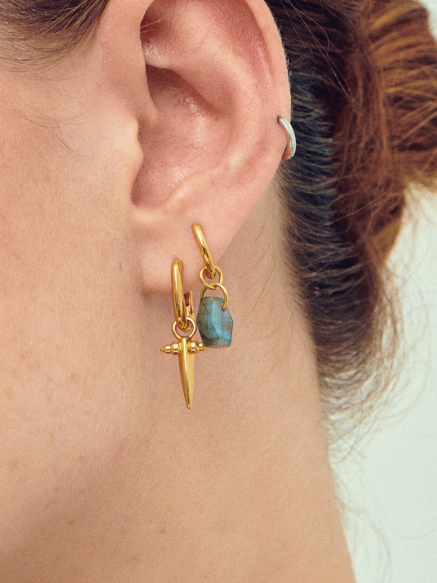 Labradorite Harmony Gold Charm on Earrings - 18ct Gold Vermeil - Heyrlome Jewellery