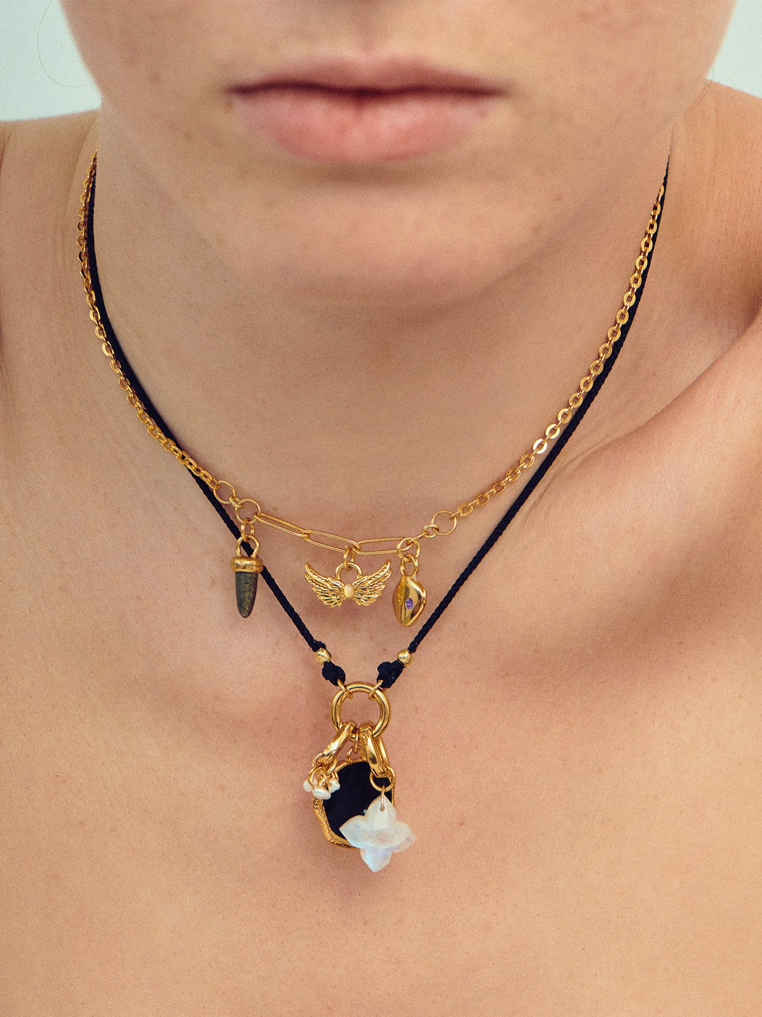 Hermes Wings Gold Charm on Gold Neckalce - 18ct Gold Vermeil and Opal - Heyrlome Jewellery