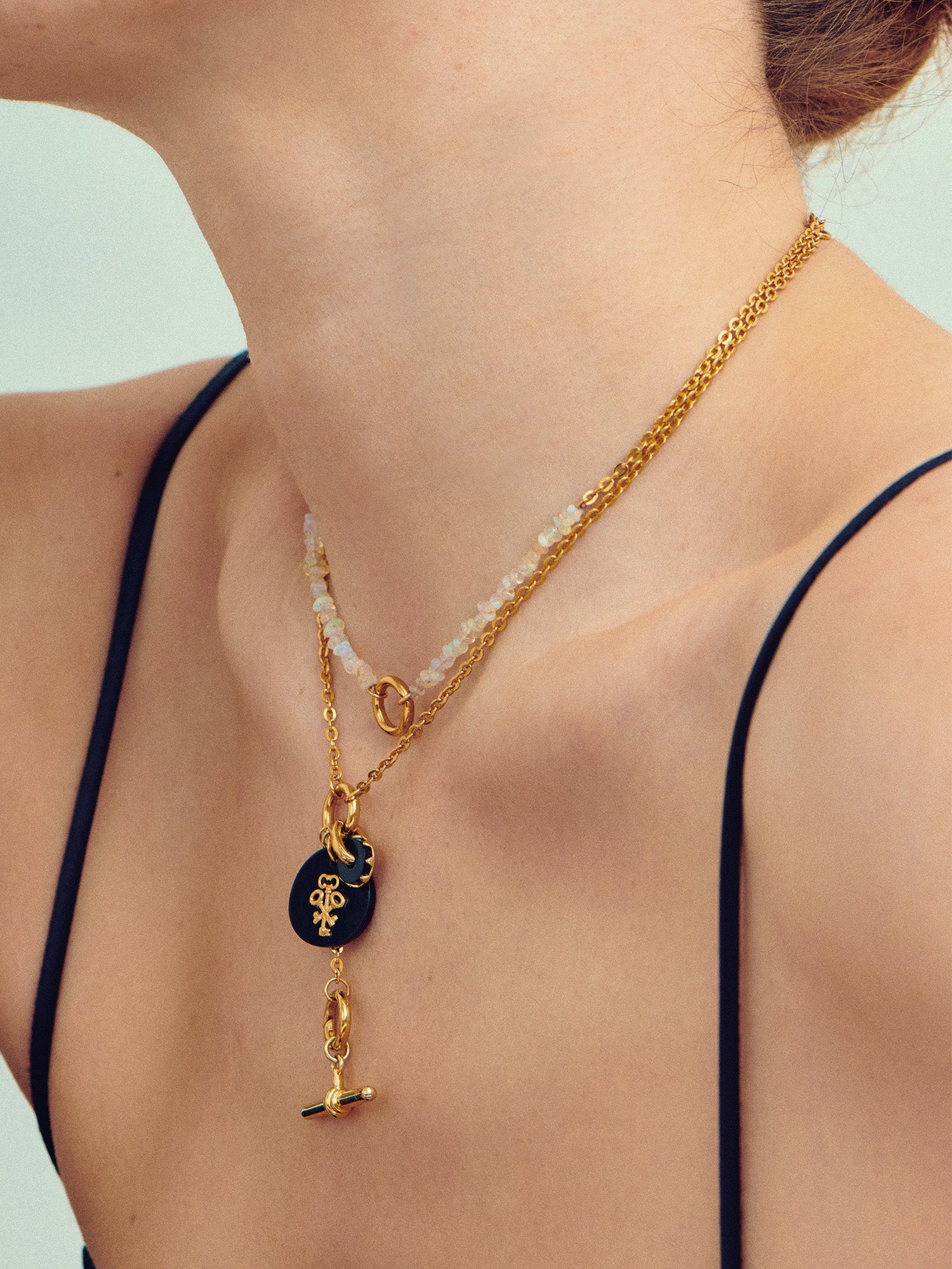 Black Onyx Keys Gold Pendant