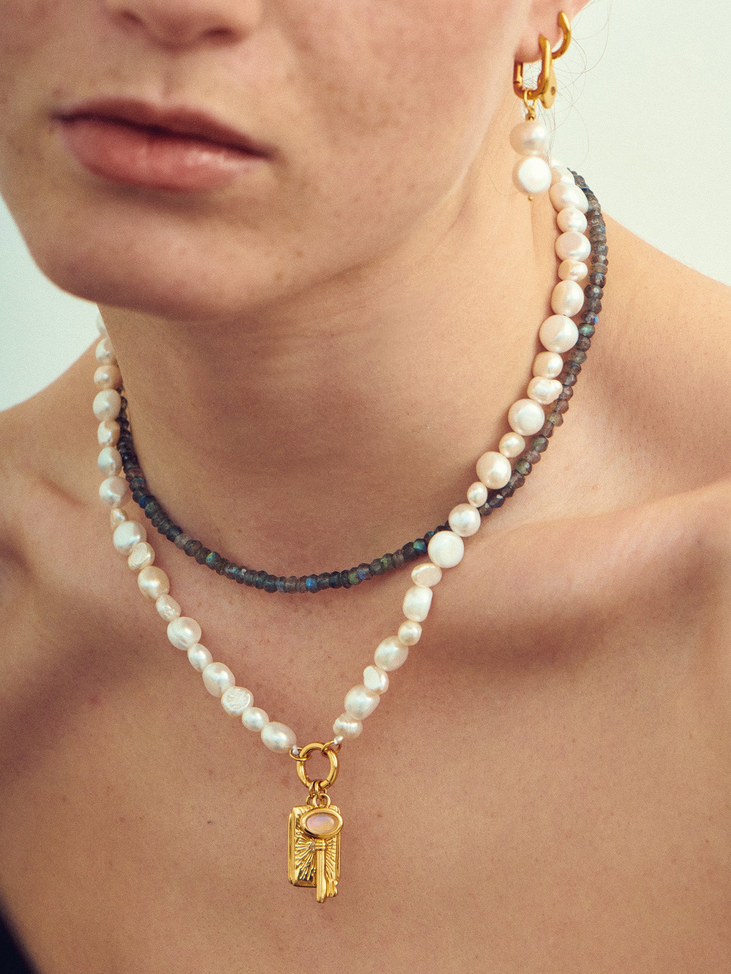 Pearl Beaded Necklace and Labradorite Necklace - 18ct Gold Vermeil - Heyrlome Jewellery