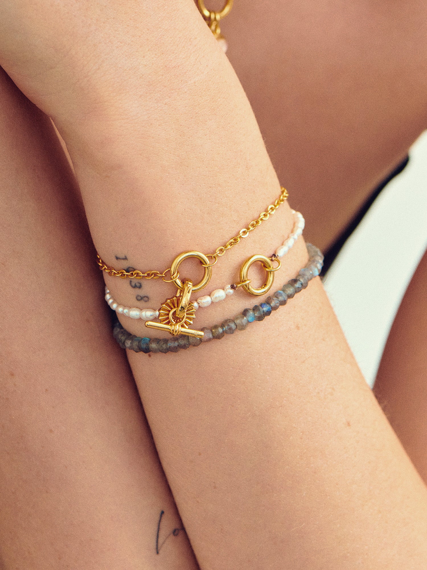 Bracelet Stack with Gold Vermeil Strength Charm Bracelet - Heyrlome Jewellery