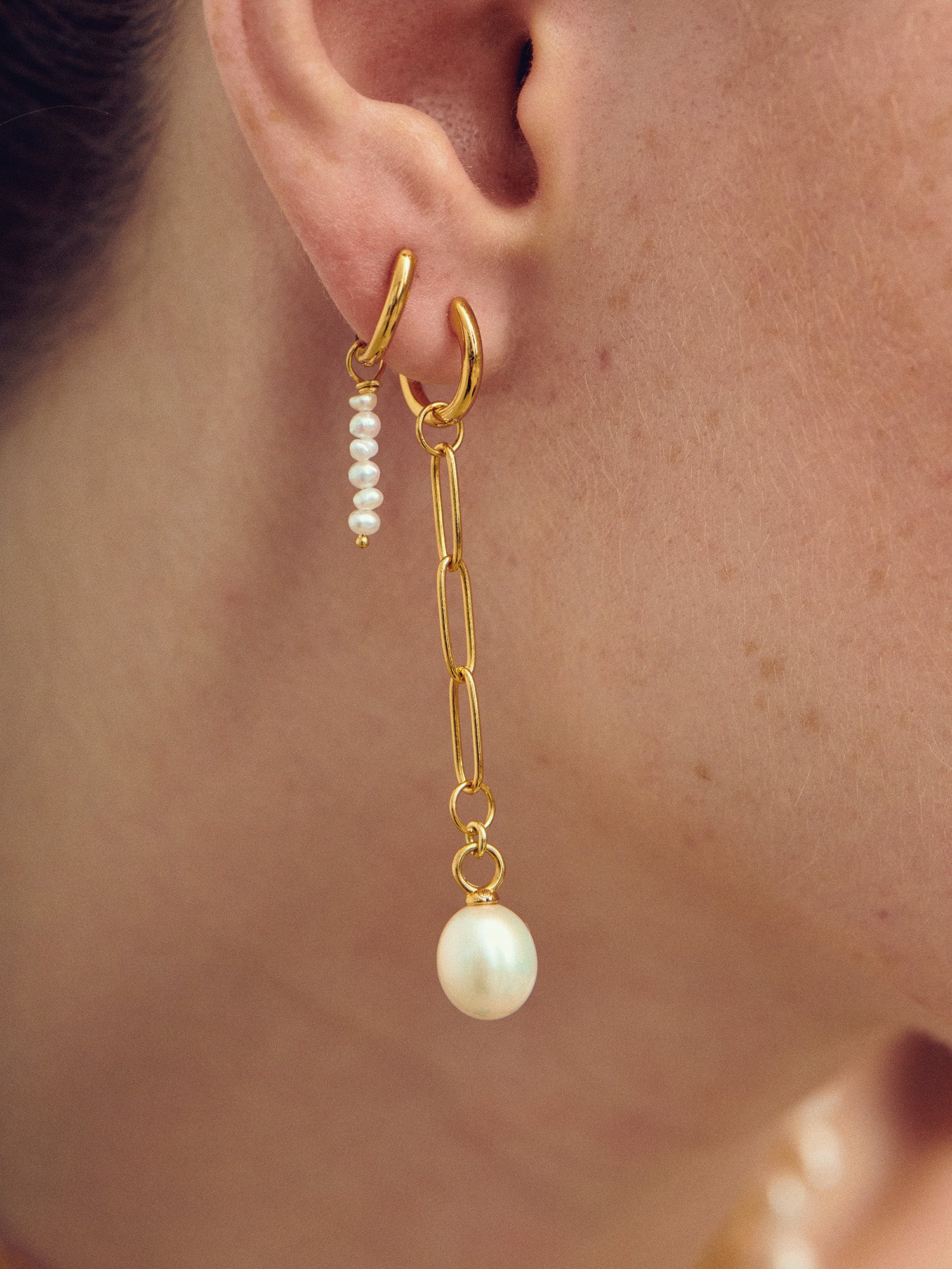 Small Gold Huggie Earrings with Pearl Charms Charm - 18ct Gold Vermeil - Heyrlome Jewellery