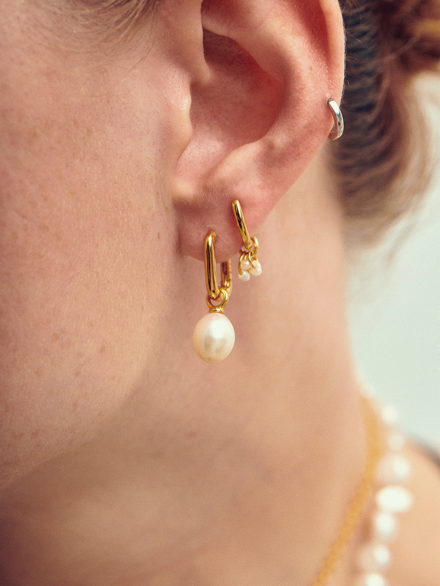 Baroque Pearl Gold Charm on Gold Earrings for Women - 18ct Gold Vermeil - Heyrlome Jewellery