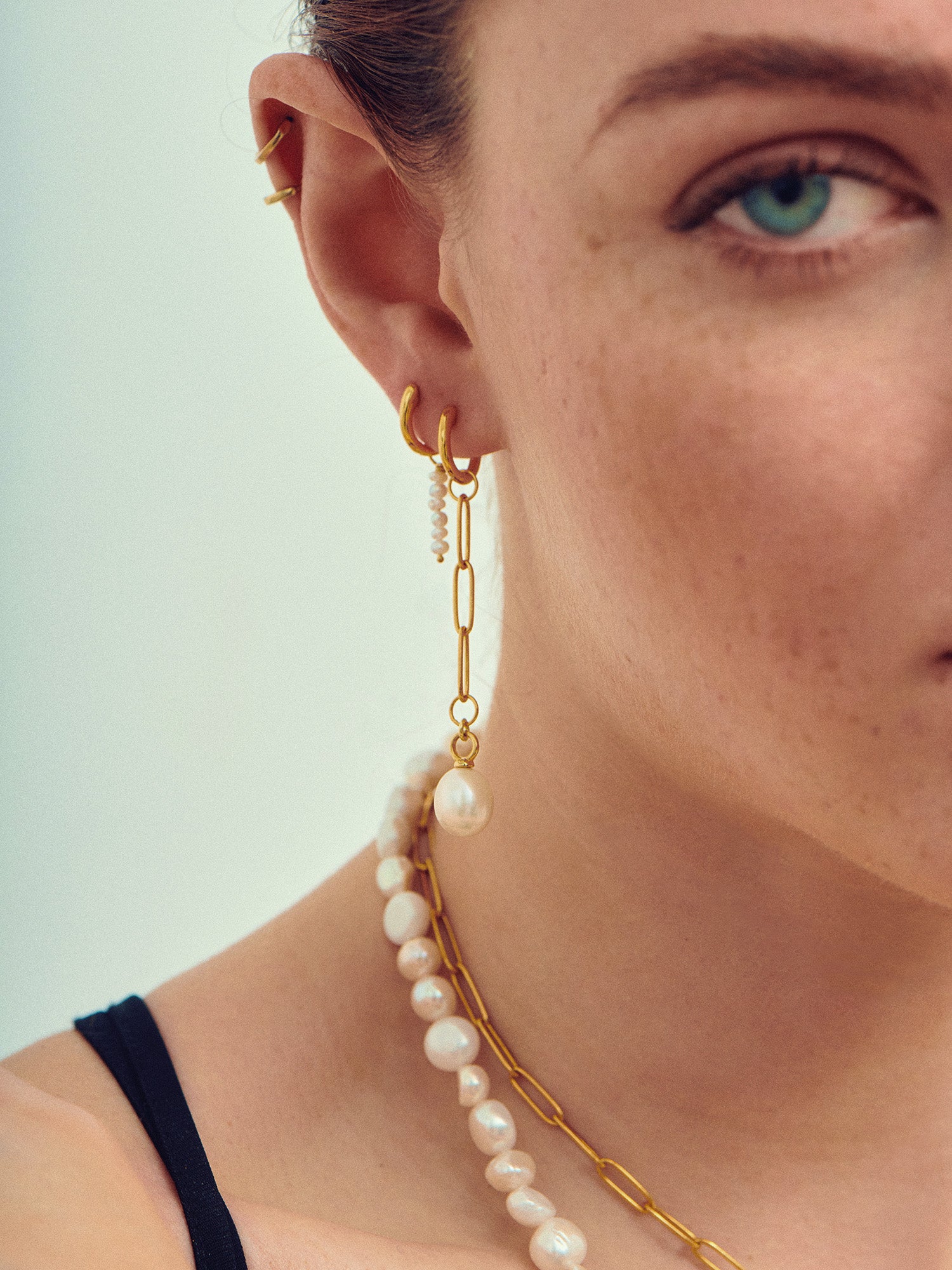 Drop Chain Gold Charm Earrings - Baroque Pearl and 18ct Gold Vermeil - Heyrlome Jewellery