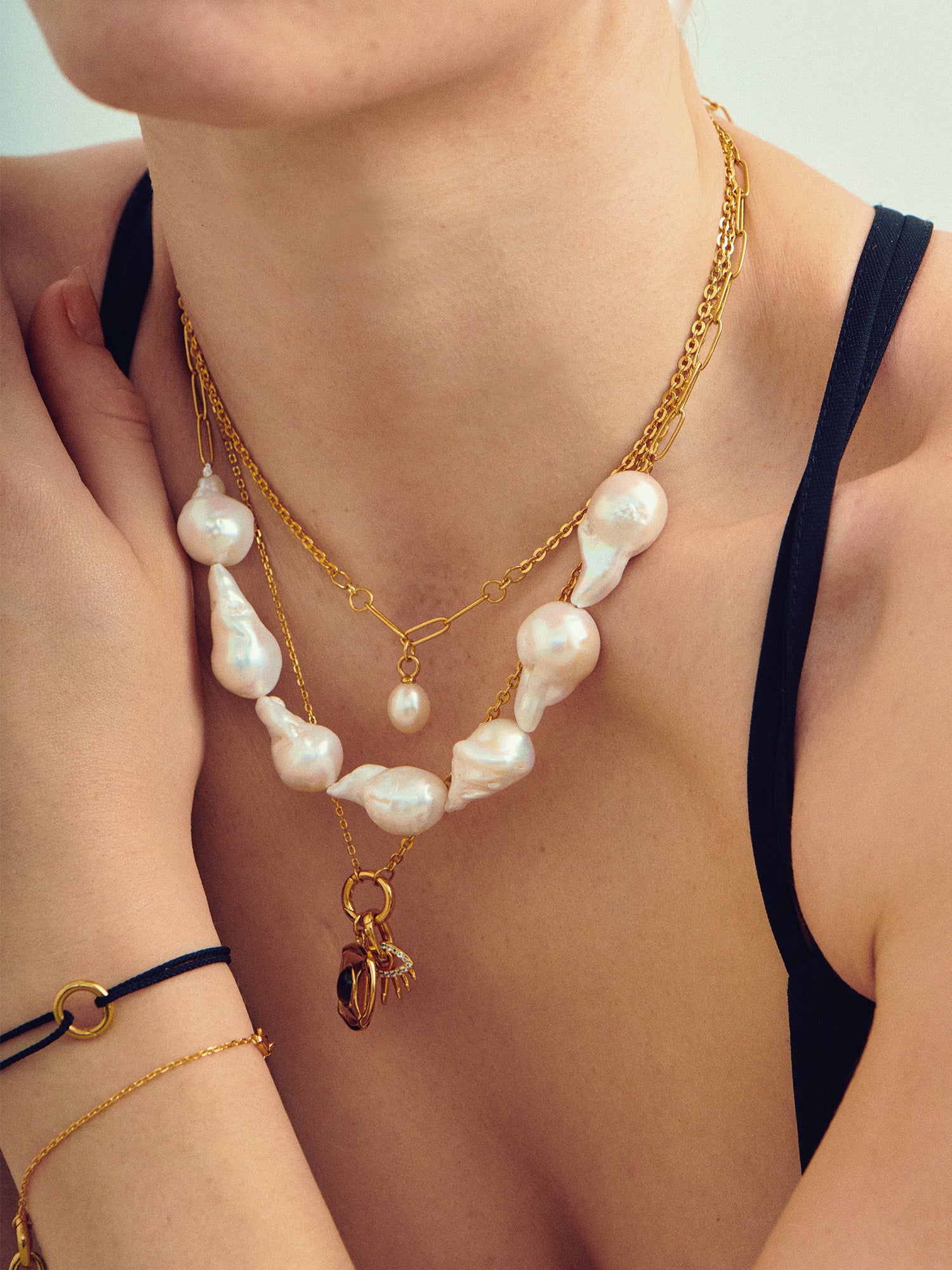 Paperlink Detail Chain Gold Charm Necklace With Pearl Charm - 18ct Gold Vermeil - Heyrlome Jewellery