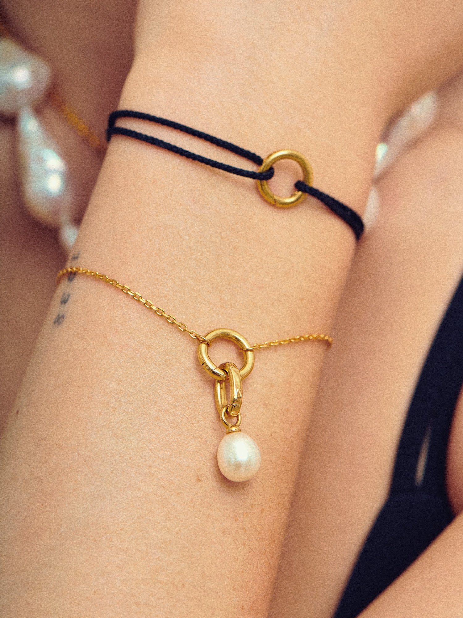 Gold Chain Bracelet with Pearl Charm - 18ct Gold Vermeil - Heyrlome Jewellery