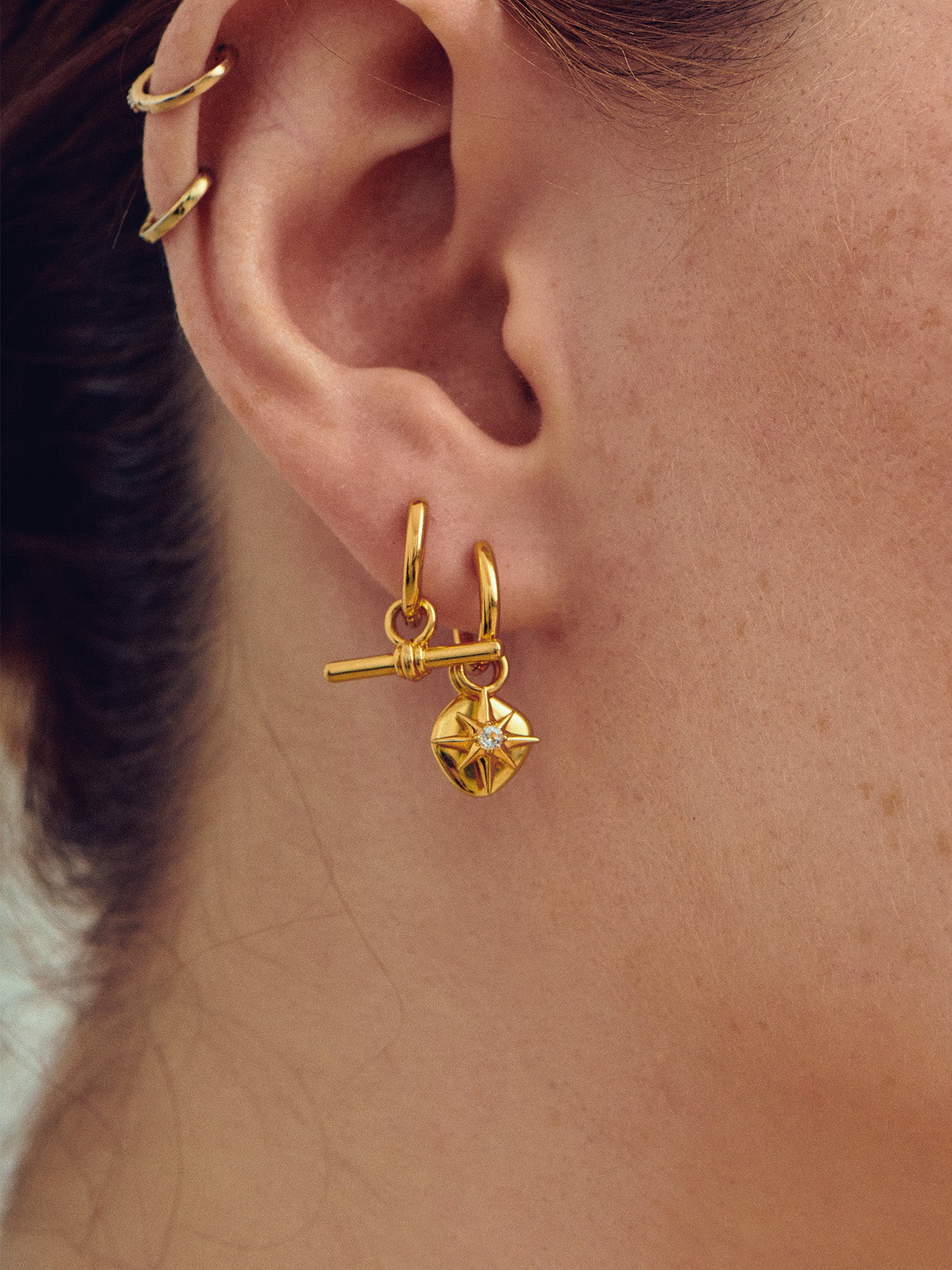 Small Gold Huggie Earrings with Dainty Charm - 18ct Gold Vermeil - Heyrlome Jewellery