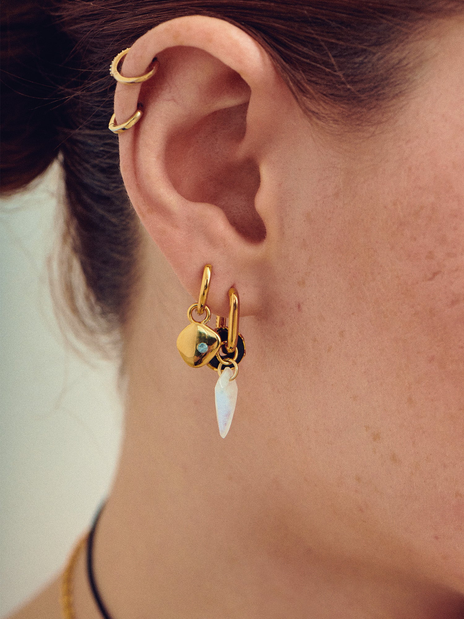 Protection Gold Charm Earrings - Moonstone and 18ct Gold Vermeil - Heyrlome Jewellery