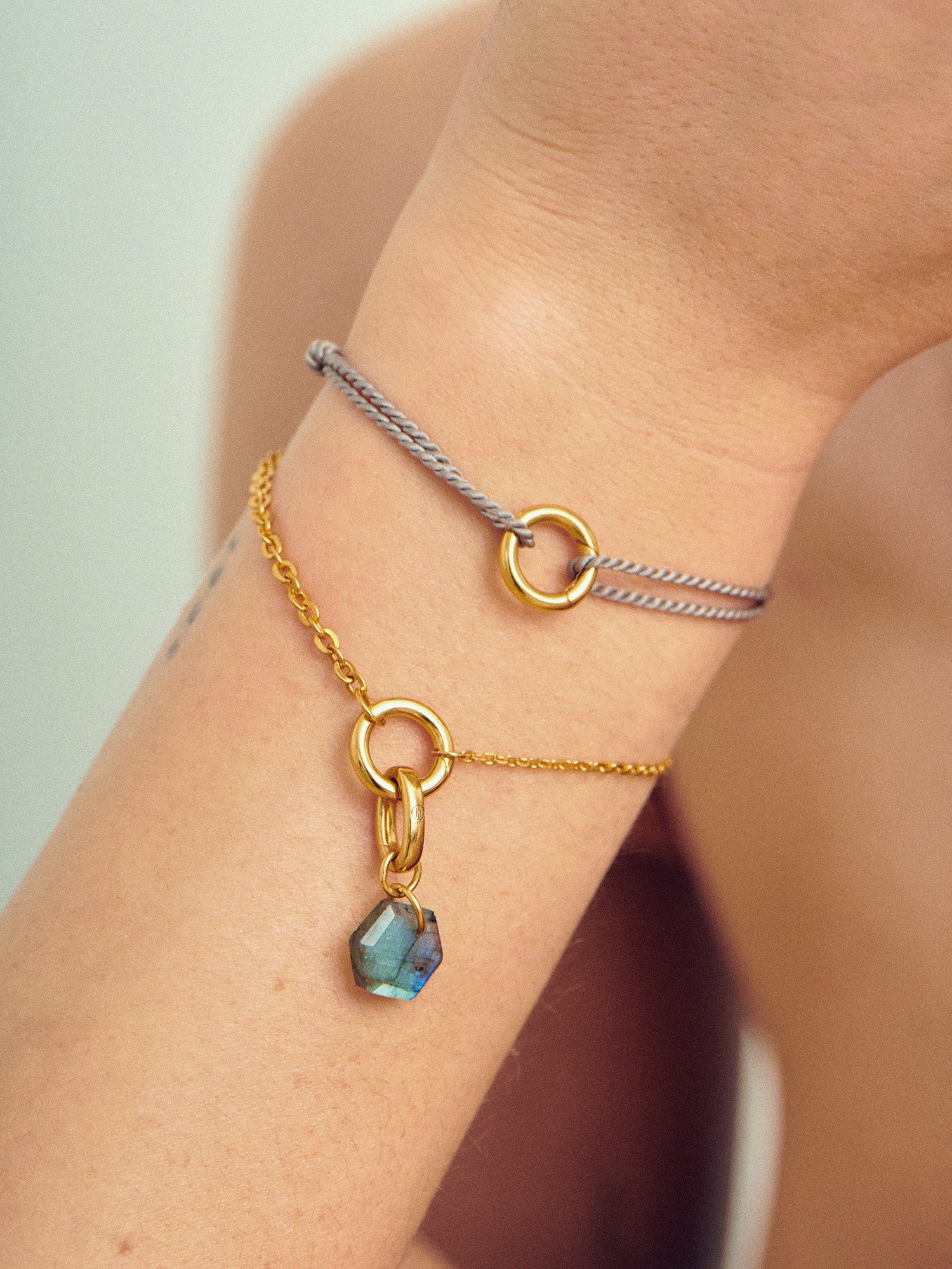 Chain Bracelet with Labradorite Charm - 18ct Gold Vermeil - Heyrlome Jewellery