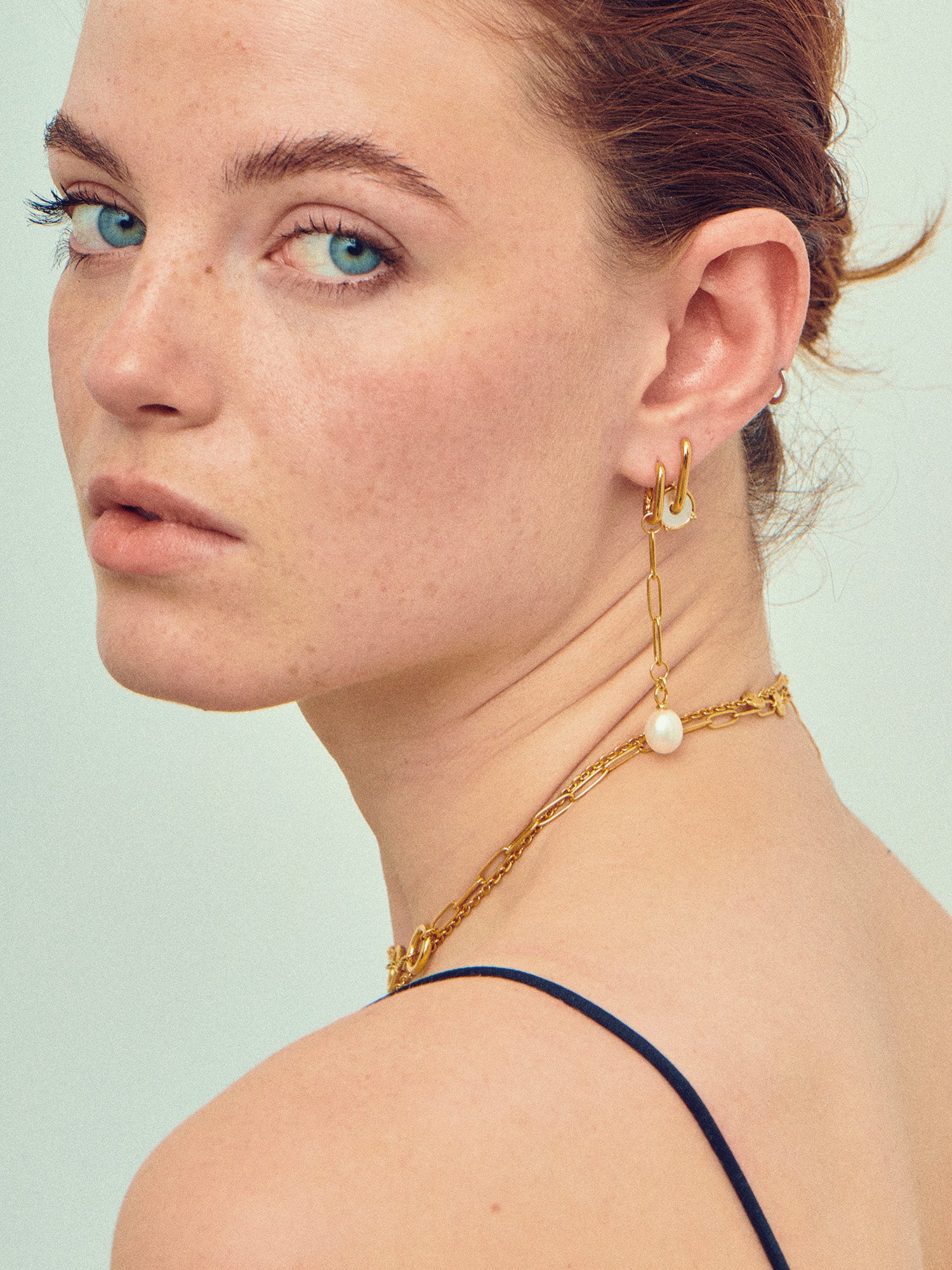 Gold Vermeil Drop Pearl Hoop Earrings - Baroque Pearl - Heyrlome Jewellery