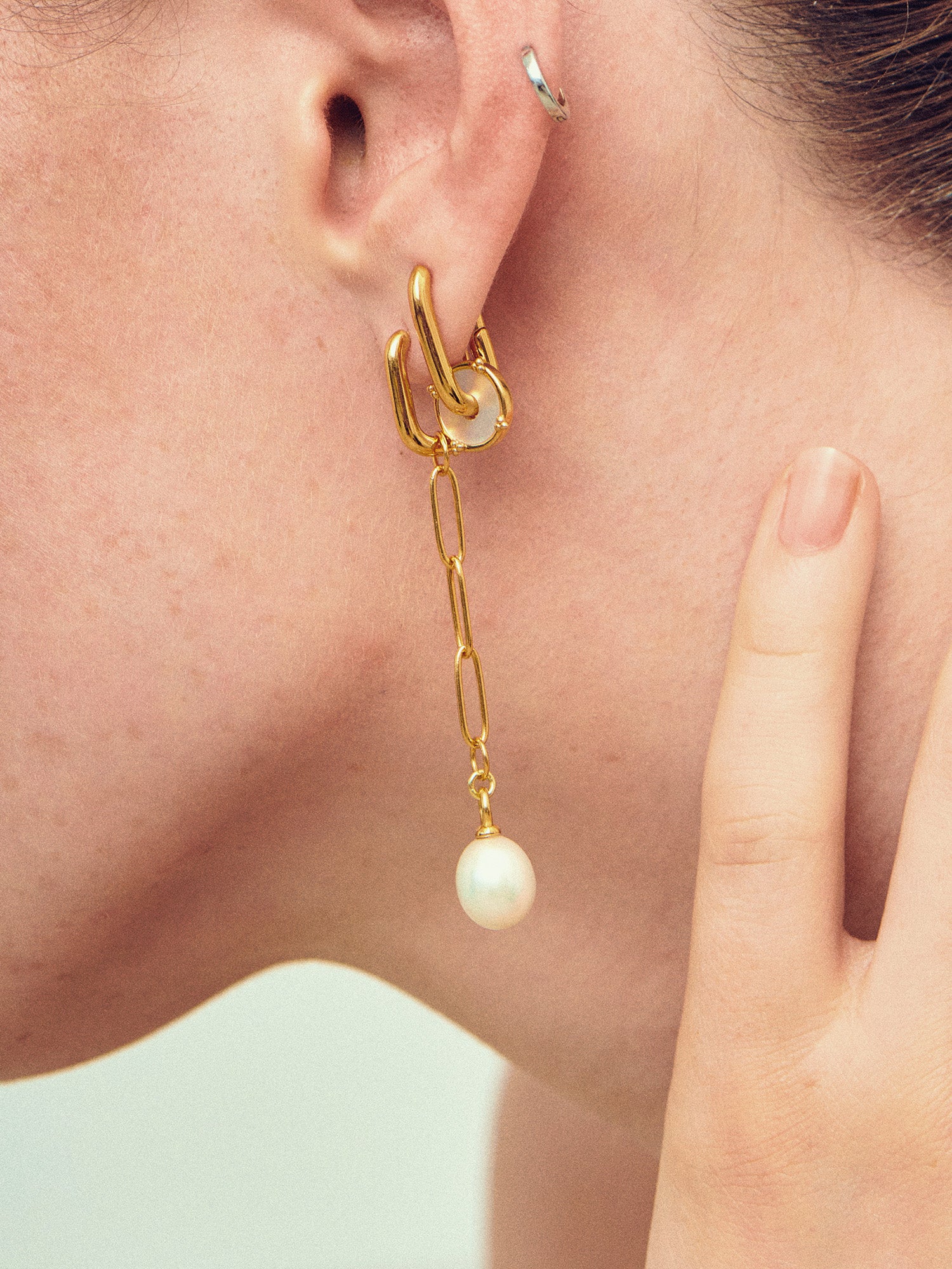 Drop Pearl Gold Vermeil Hoop Earrings - Baroque Pearl - Heyrlome Jewellery