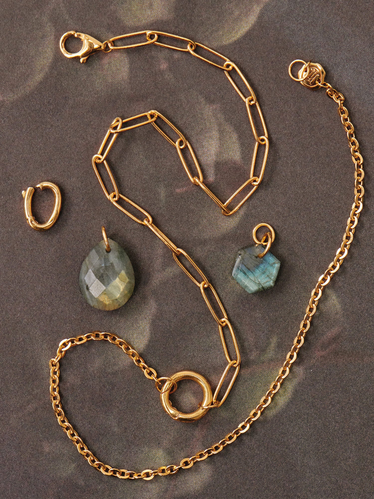 Gold Gemstone Necklace Set - 18ct Gold Vermeil and Labradorite - Heyrlome Jewellery