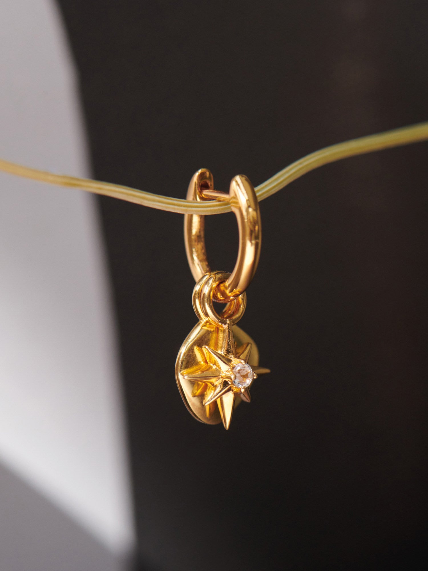 Gold Vermeil Huggie Charm Earring - Compass Charm - Heyrlome Jewellery