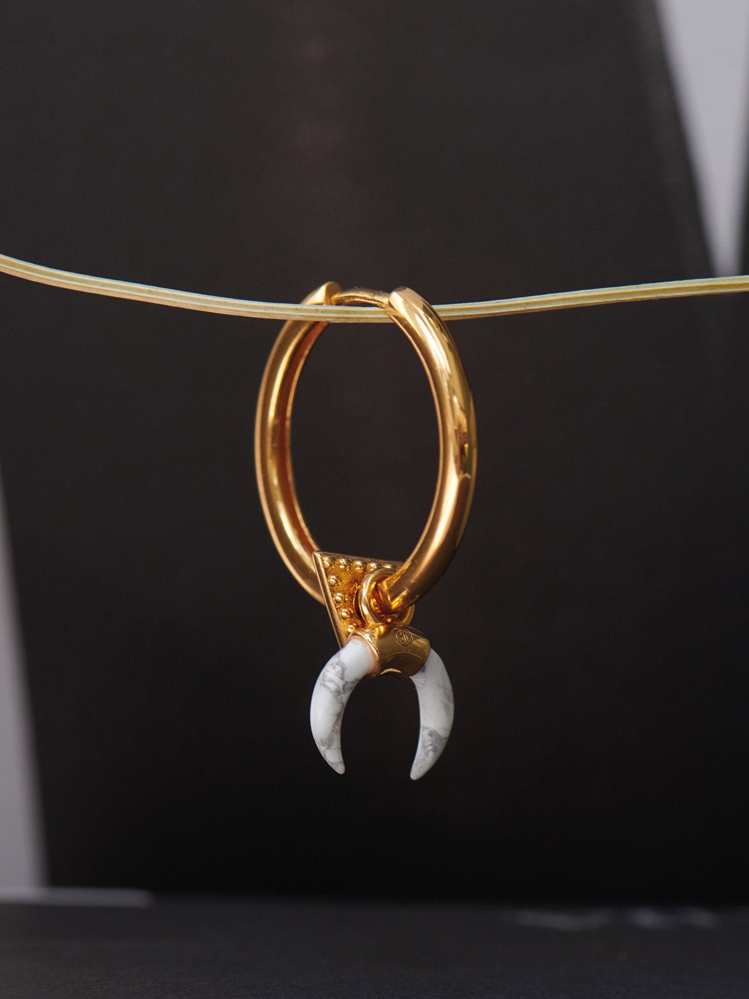 Cornicello Charm Hoop Earrings - 18ct Gold Vermeil and White Howlite - Heyrlome Jewellery