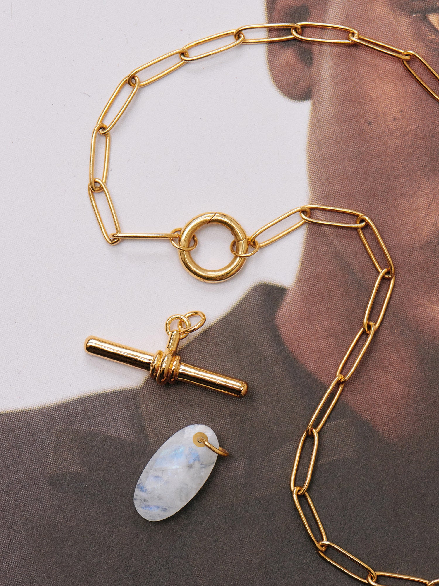 Moonstone and Lock Gold Necklace Set - 18ct Gold Vermeil and Moonstone - Heyrlome Jewellery