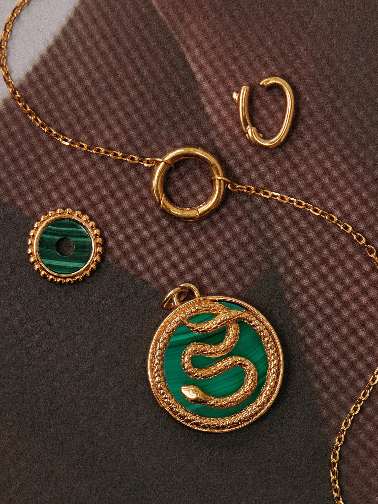 Malachite Gold Vermeil Necklace Set - Heyrlome Jewellery