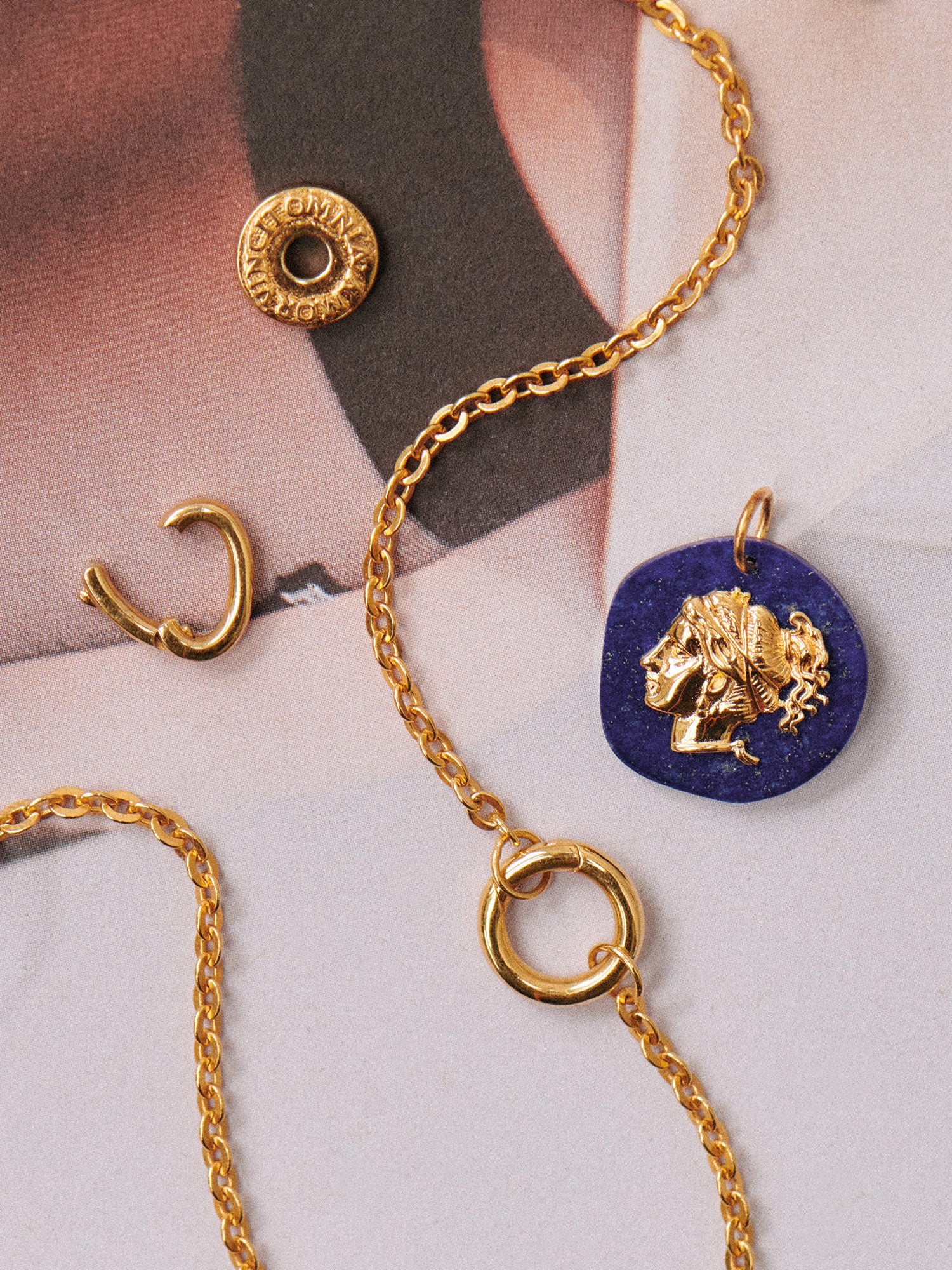 Gold Aphrodite Cable Chain Necklace Set - 18ct Gold Vermeil and Lapis Lazuli- Heyrlome Jewellery