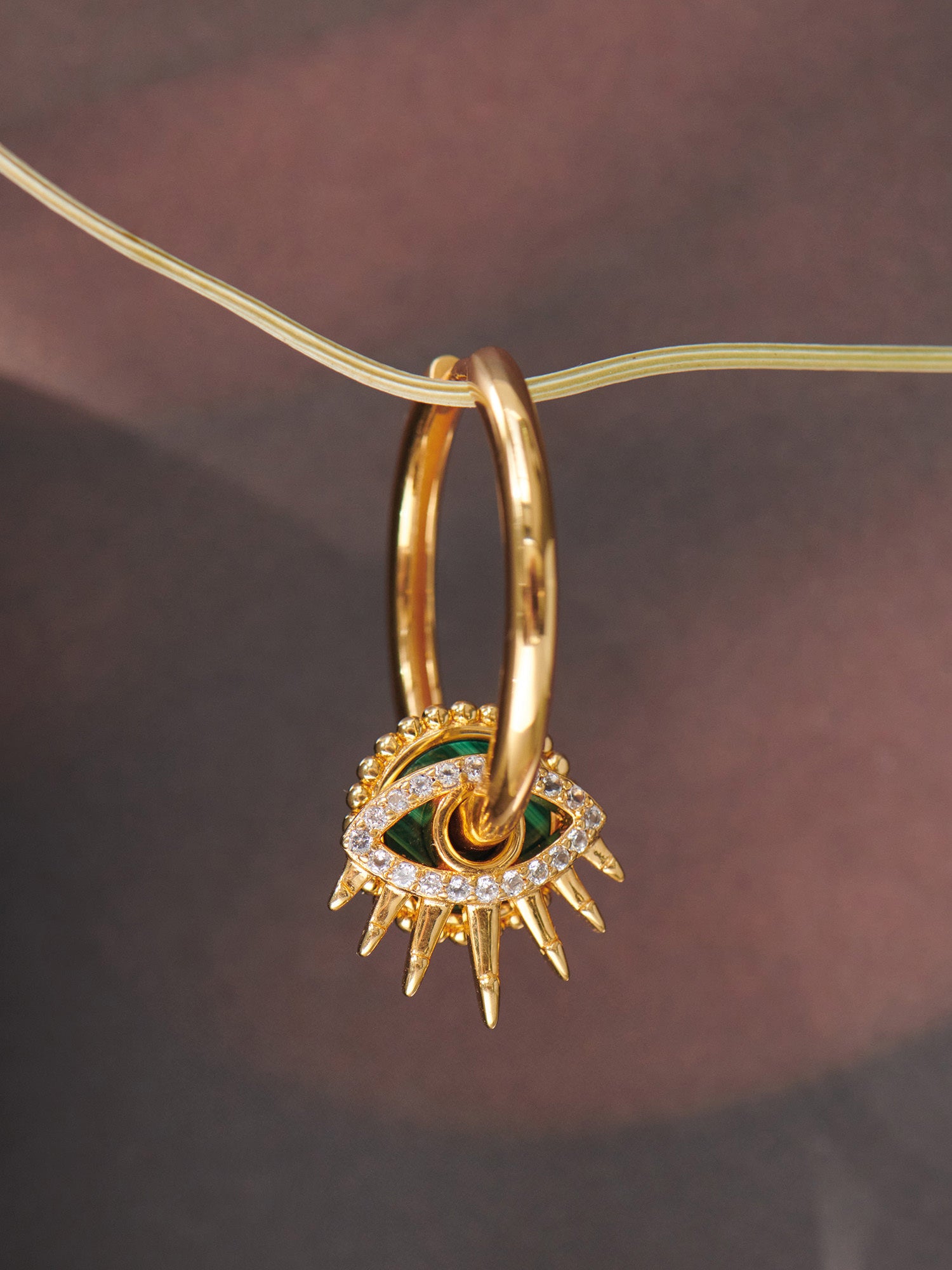 Evil Eye Charm Gold Vermeil Hoops - Malachite and White Topaz - Heyrlome Jewellery