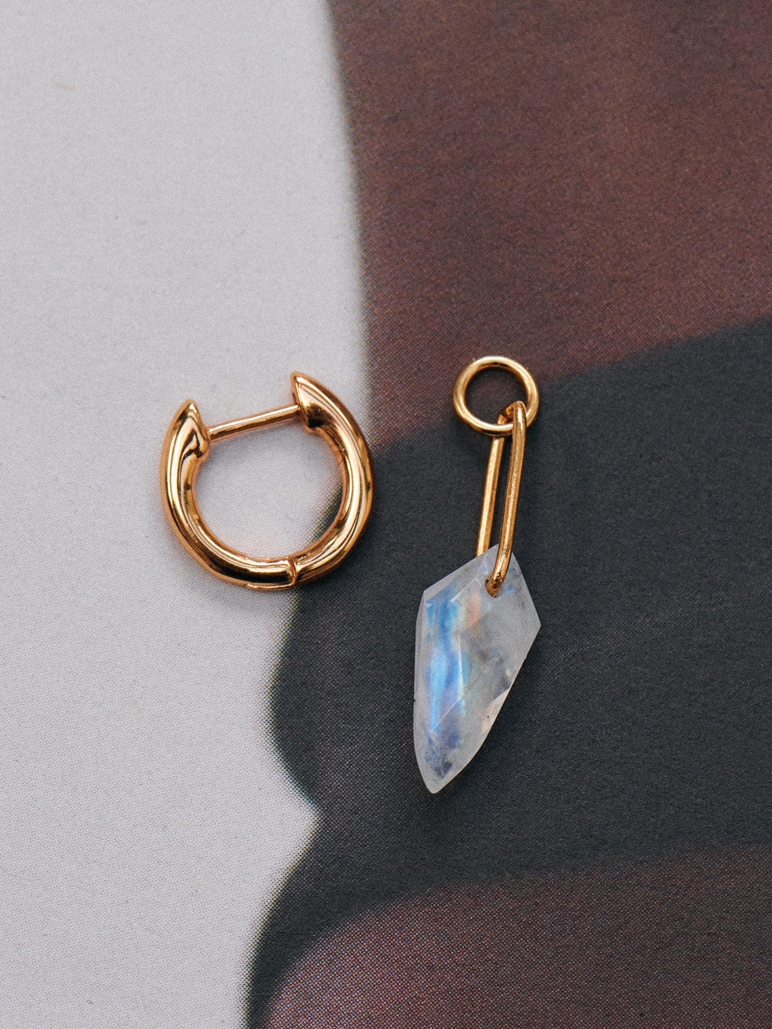 Drop Shield Charm Huggie Earrings - Moonstone and 18ct Gold Vermeil - Heyrlome Jewellery