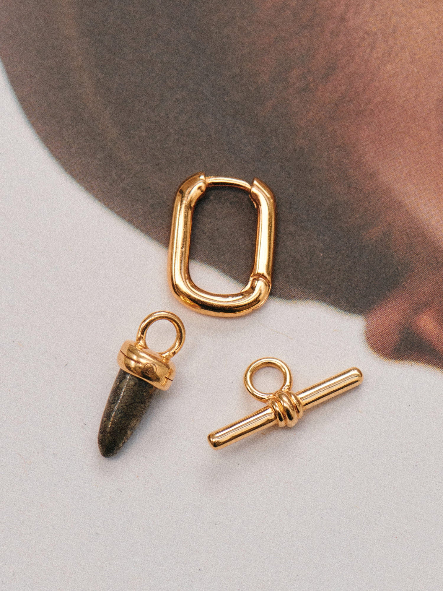 Albert Lock and Bullet Charm Earrings - Hematite and 18ct Gold Vermeil - Heyrlome Jewellery