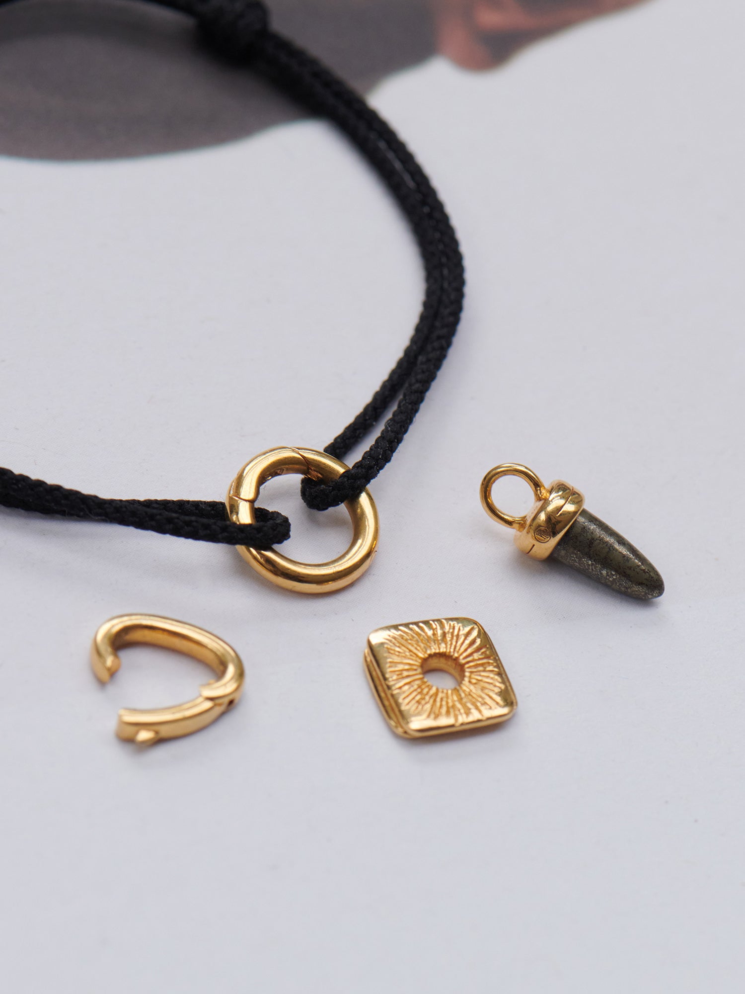 Adjustable Kumihimo Black Silk Cord Bracelet - 18ct Gold Vermeil and Natural Silk - Heyrlome Jewellery