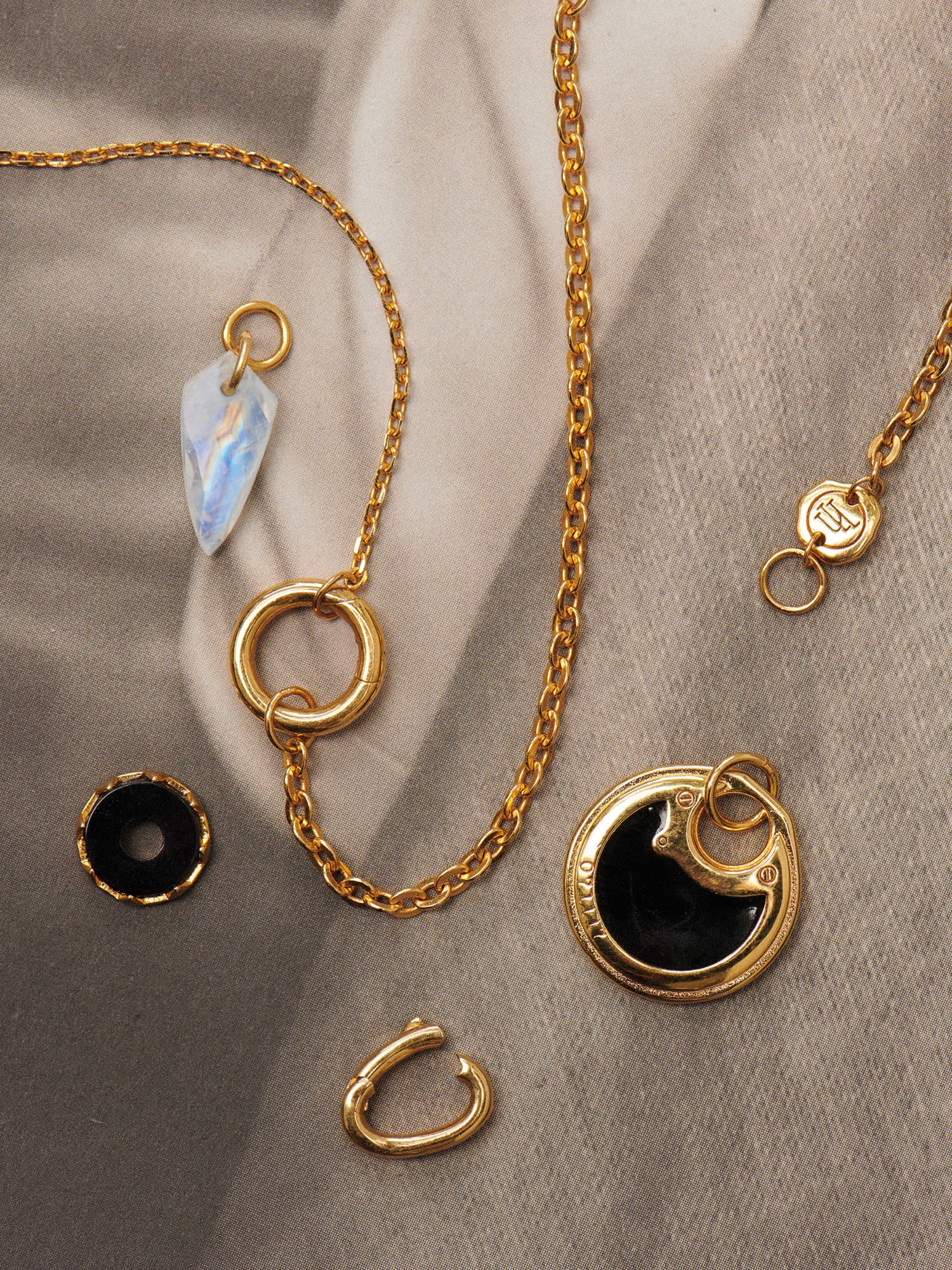 Gold Protection Necklace Set - 18ct Gold Vermeil, Moonstone and Black Onyx - Heyrlome Jewellery