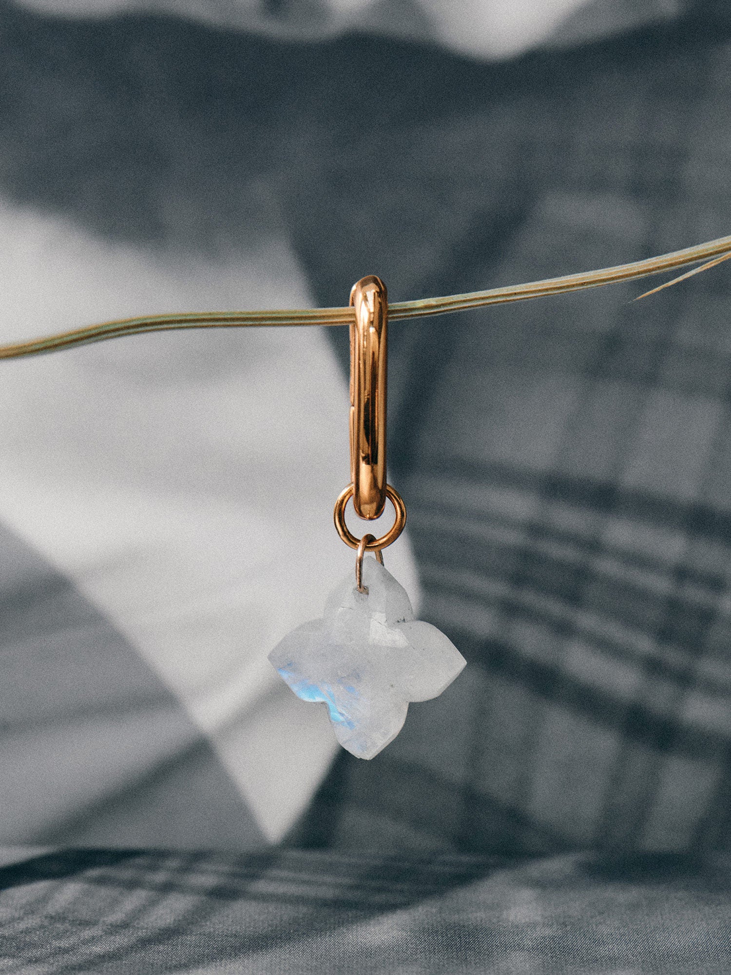 Flower Charm Elongated Gold Earrings - Moonstone and 18ct Gold Vermeil - Heyrlome Jewellery