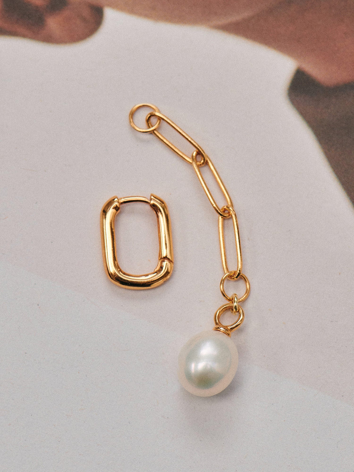 Drop Chain Gold Pearl Charm Earrings - Baroque Pearl and 18ct Gold Vermeil - Heyrlome Jewellery