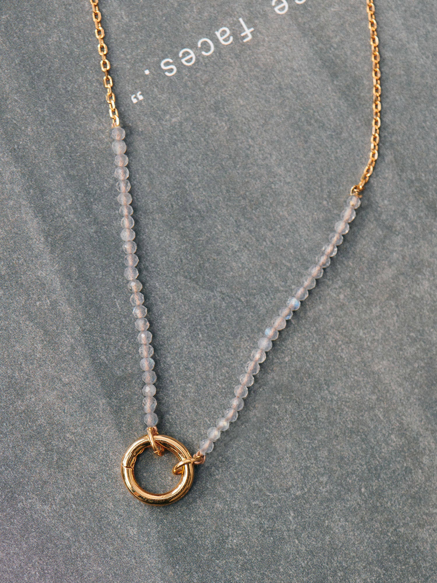 Close up of Labradorite Beaded Clasp Gold Necklace - 18ct Gold Vermeil - Heyrlome Jewellery